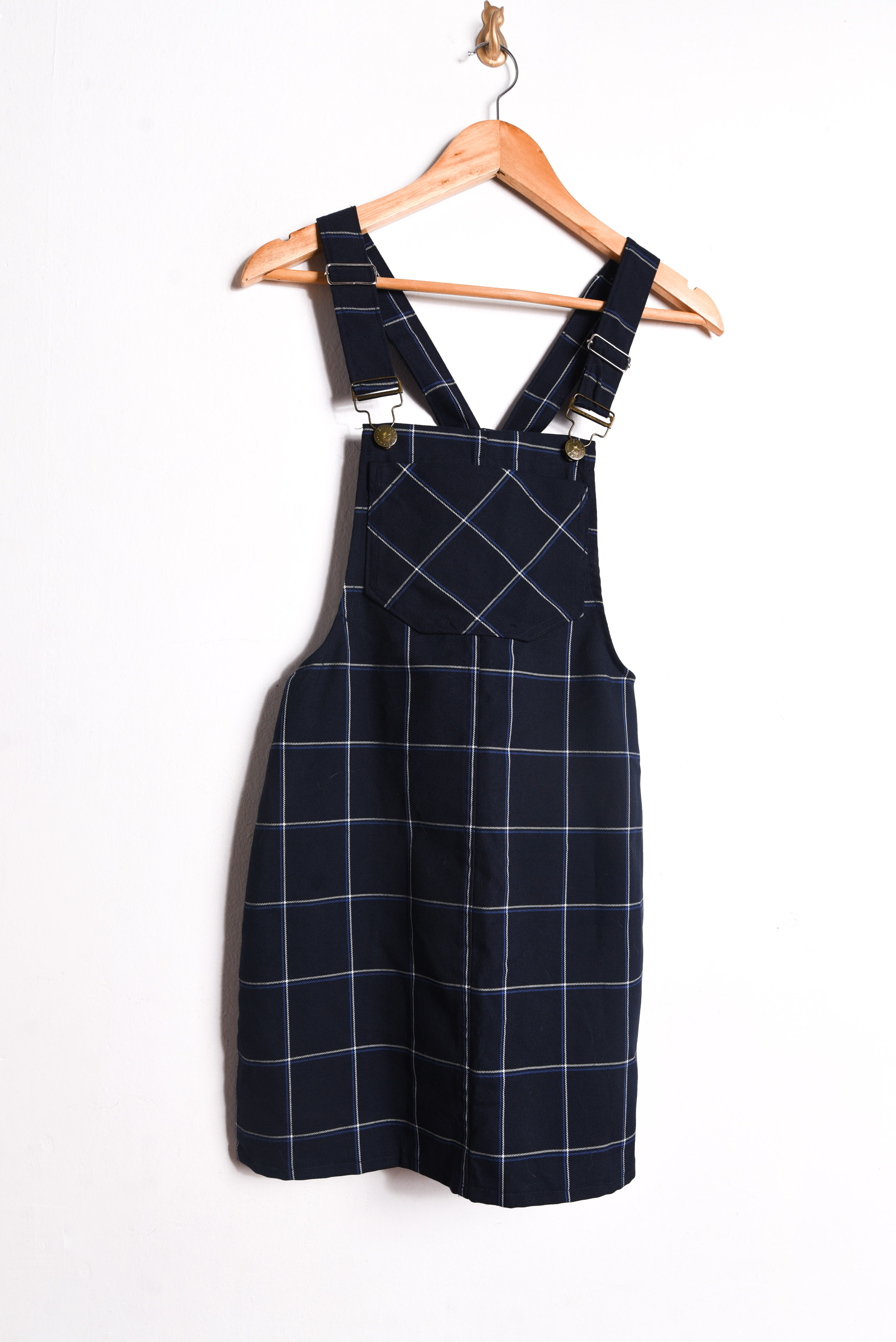 Jardinera dress navy tartán
