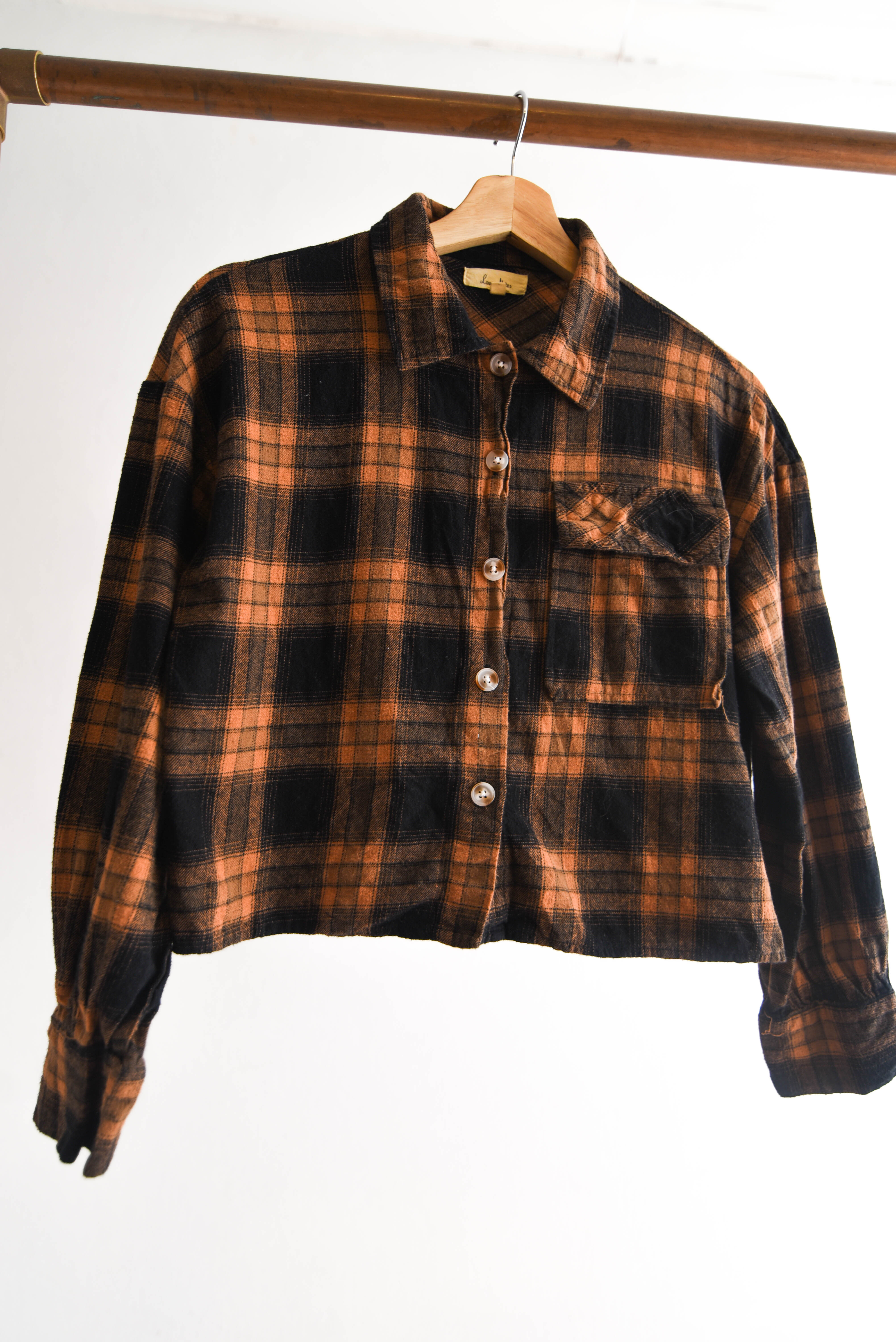 Camisa tartán café crop