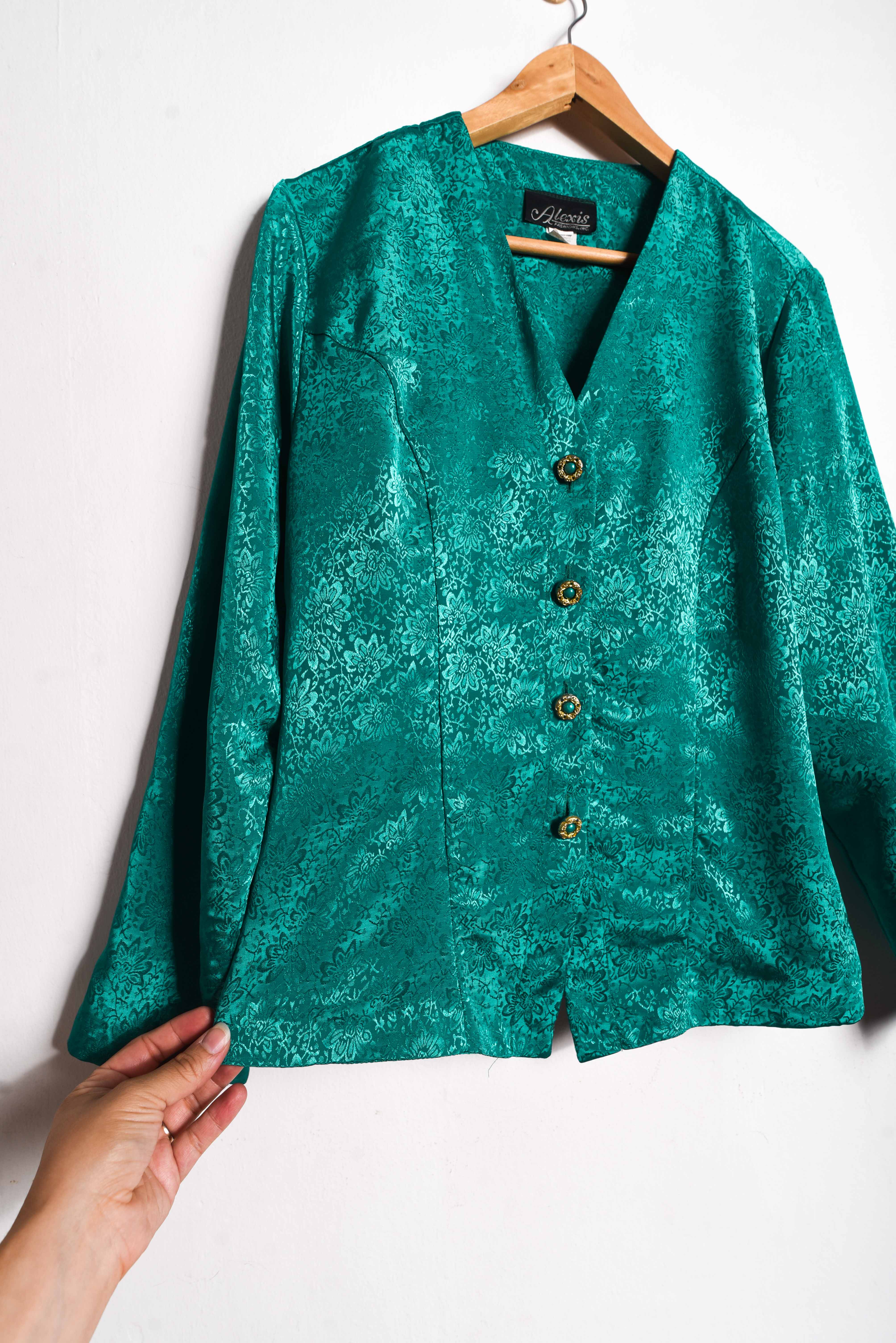 Blusa brocato verde jade 80s