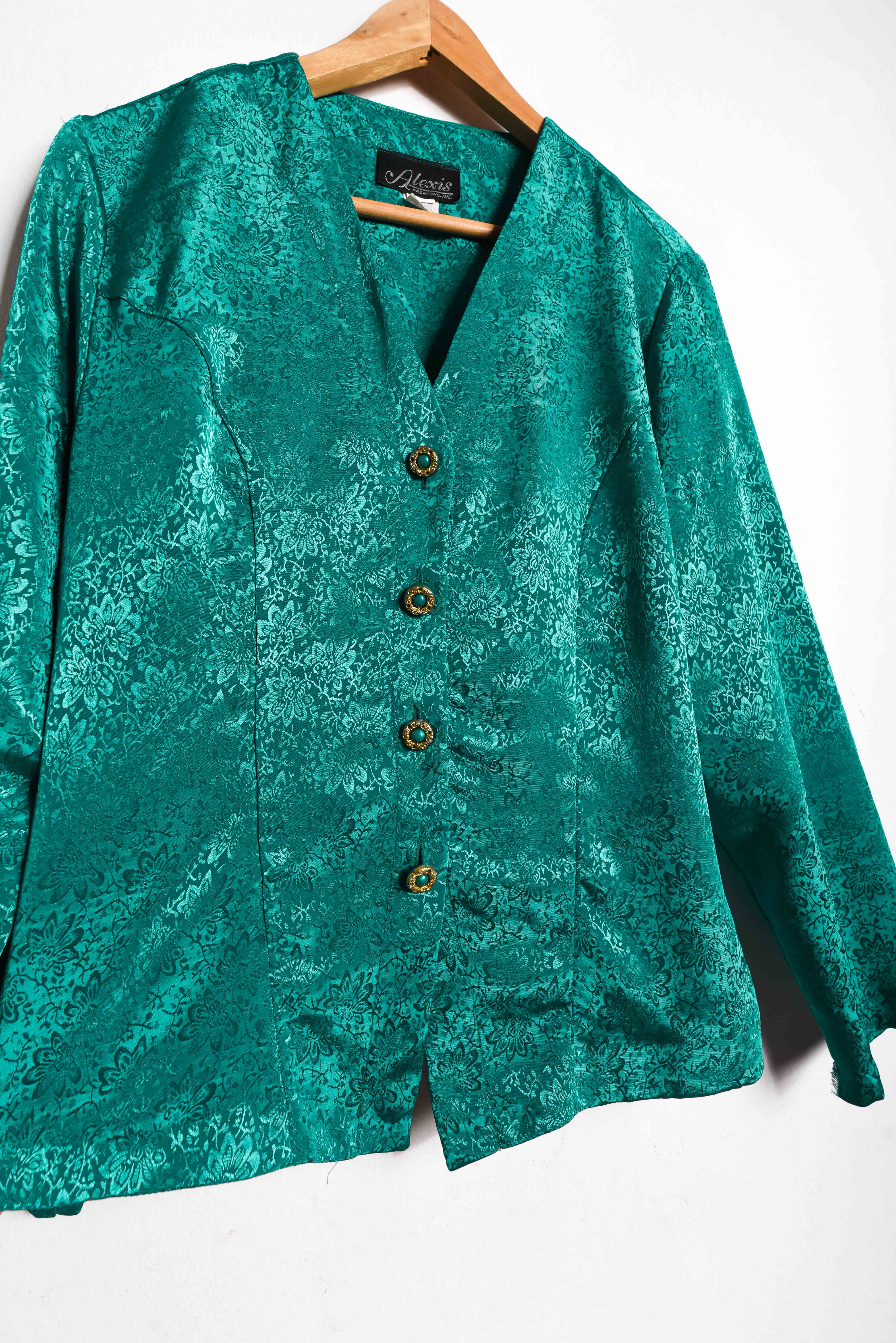 Blusa brocato verde jade 80s