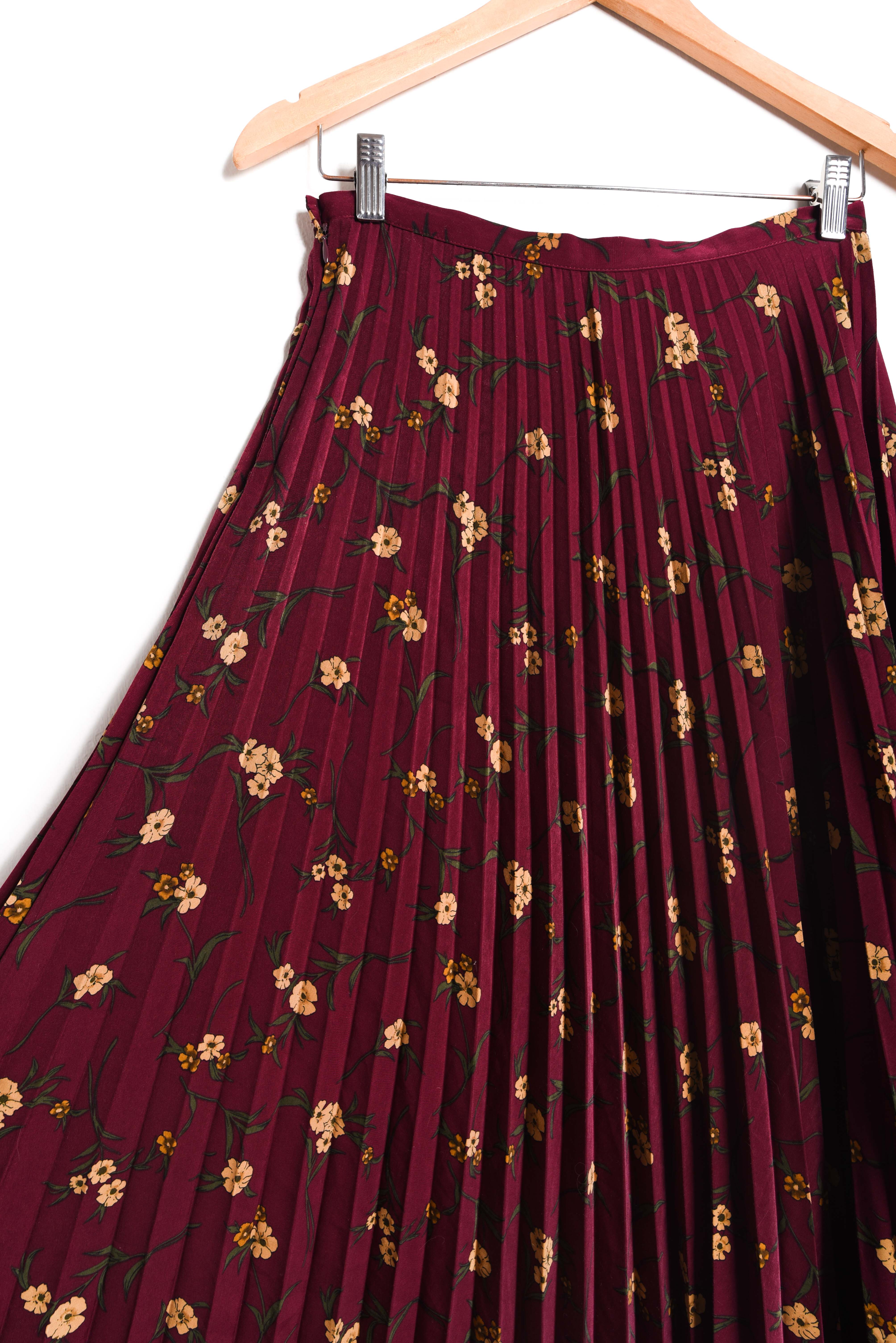 Maxi falda plisada burdeo vntg