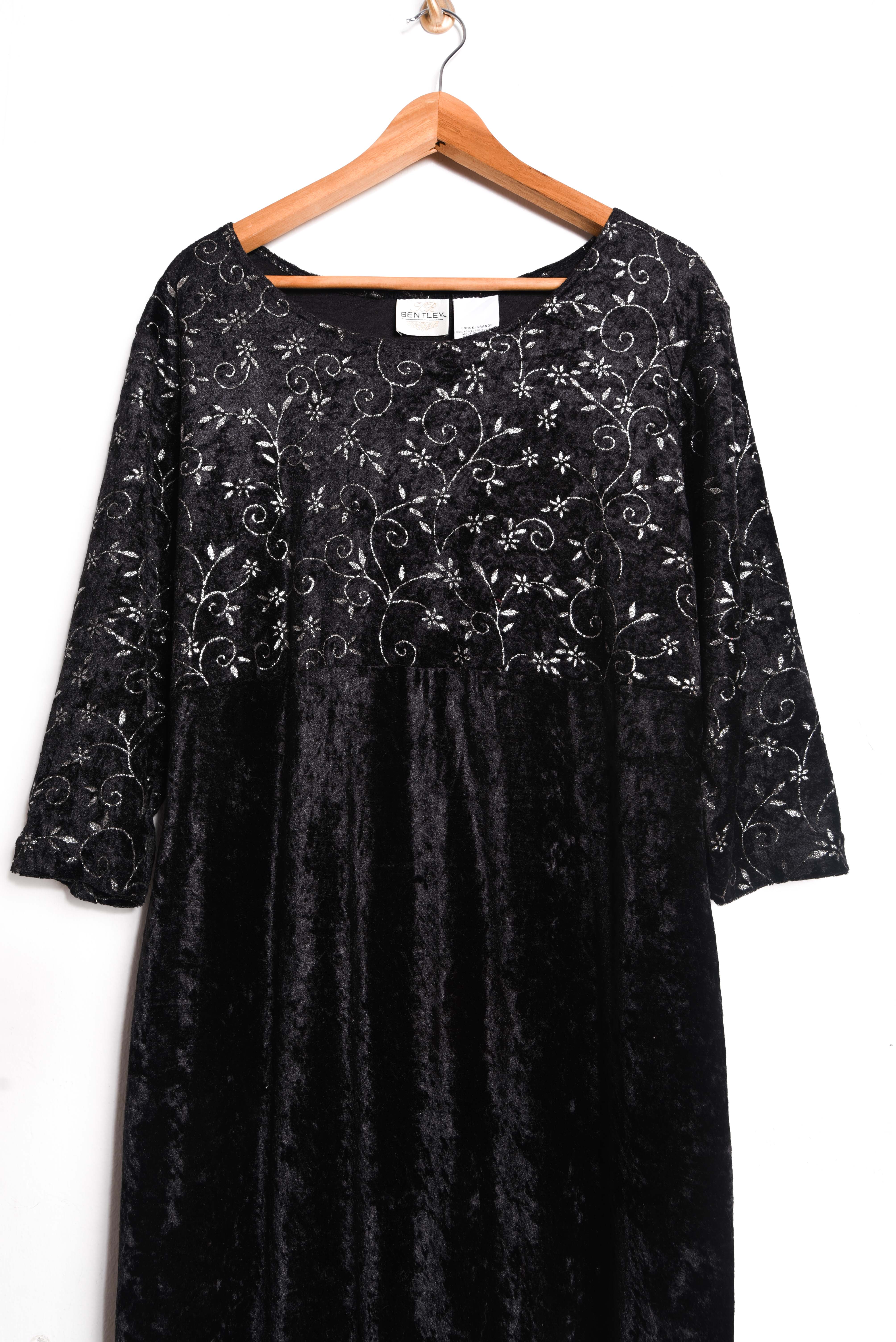 Maxi vestido black velvet brillos 90s
