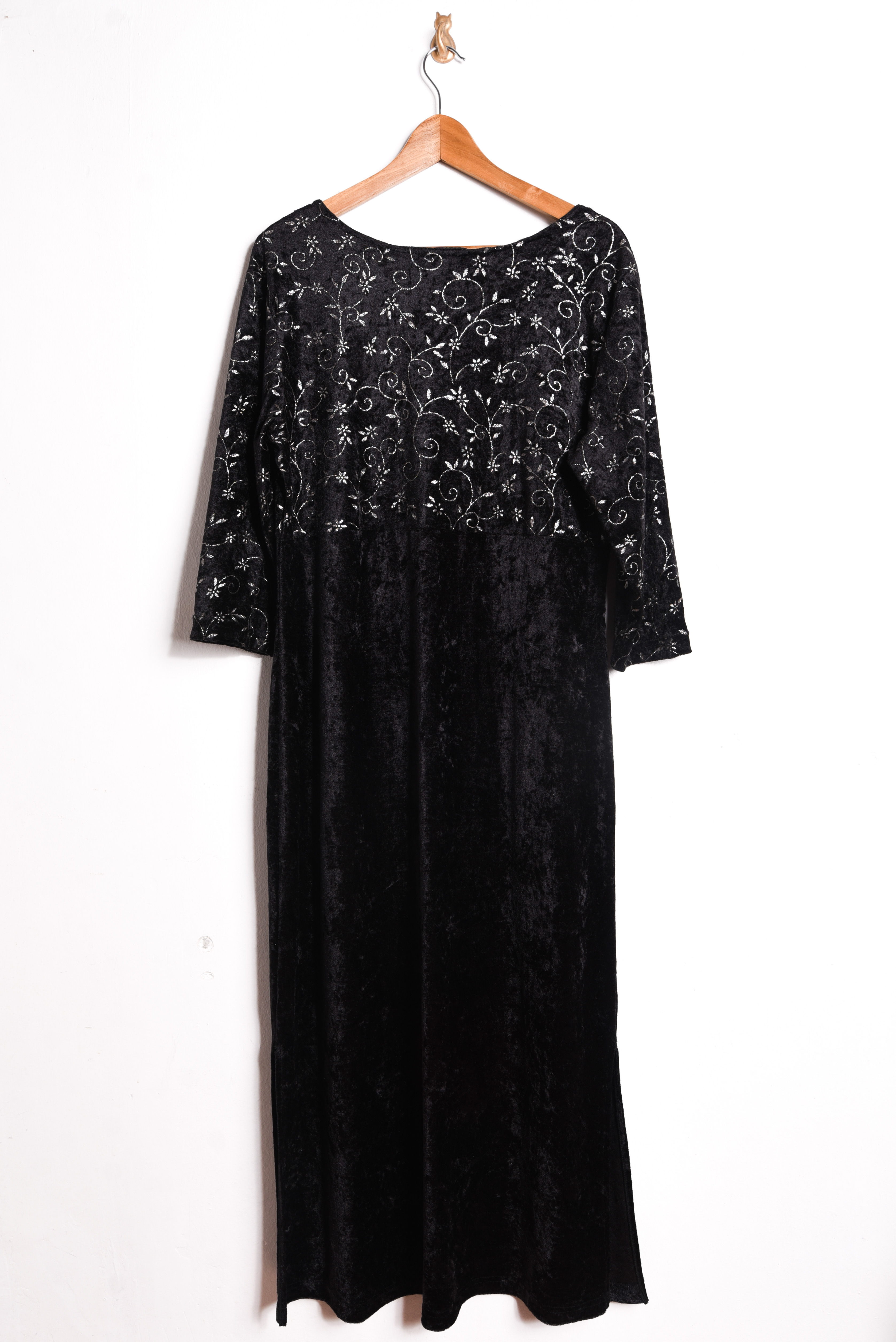 Maxi vestido black velvet brillos 90s