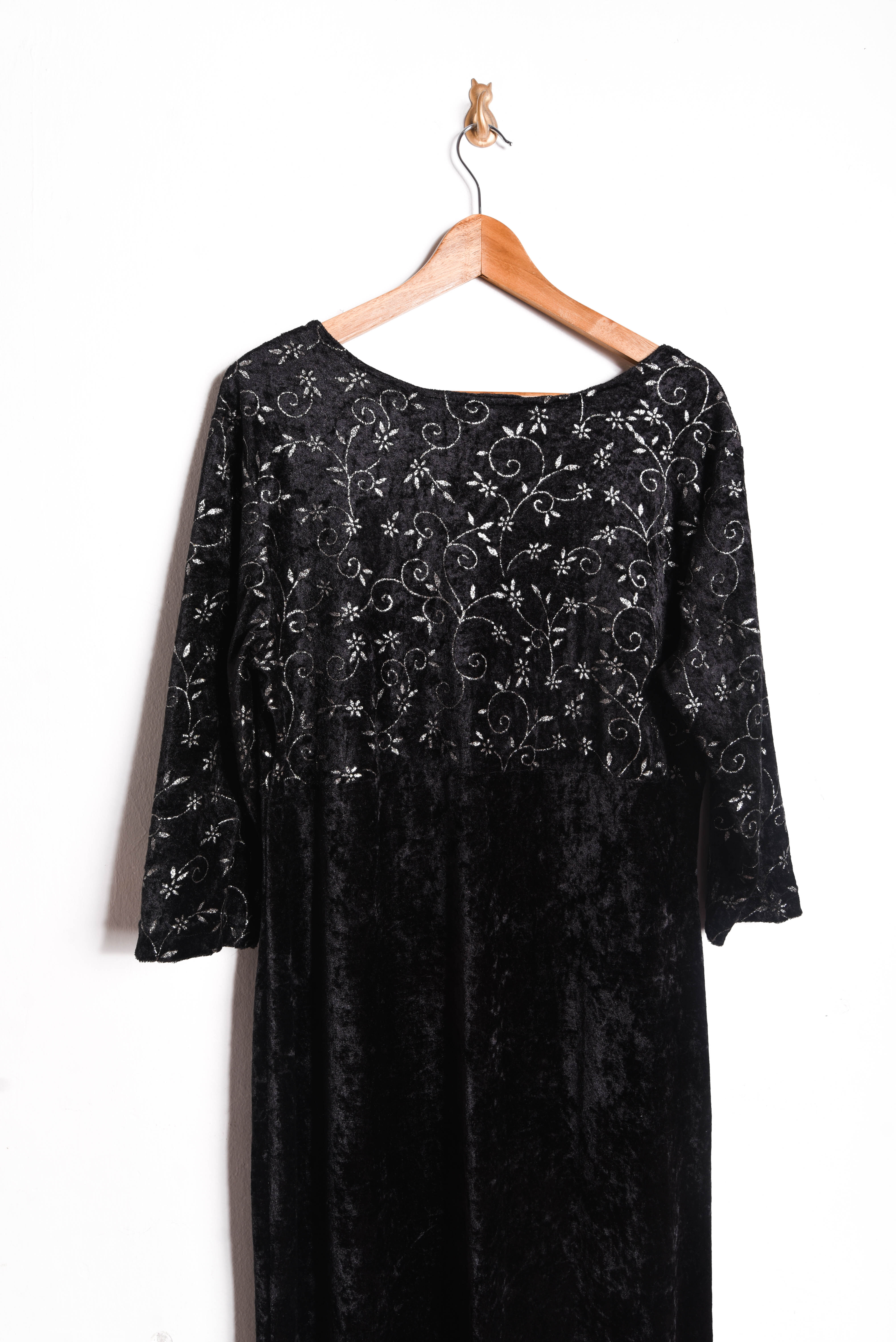 Maxi vestido black velvet brillos 90s