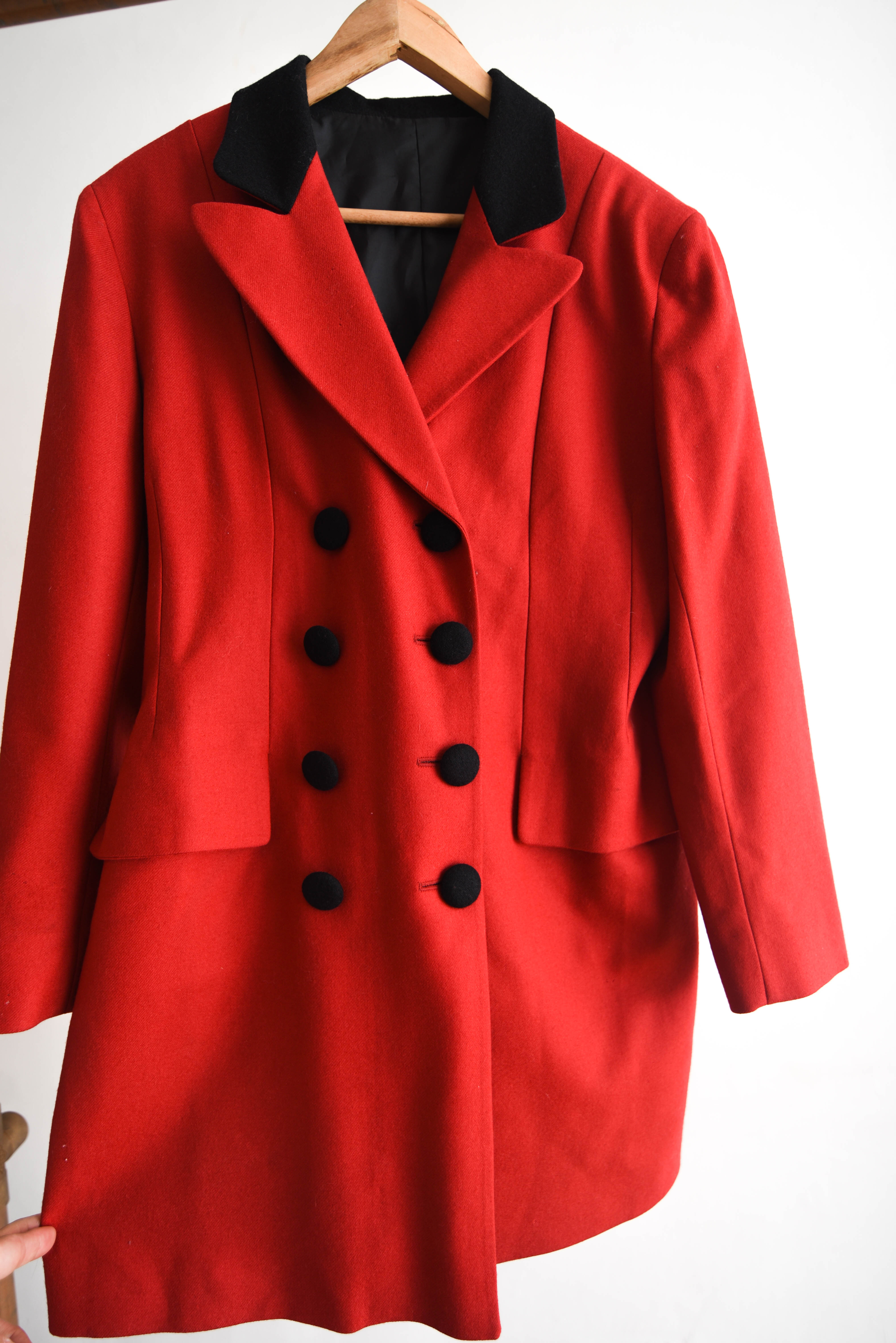 Abrigo rojo y negro lana vintage