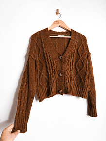 Cardigan café trenzado crop