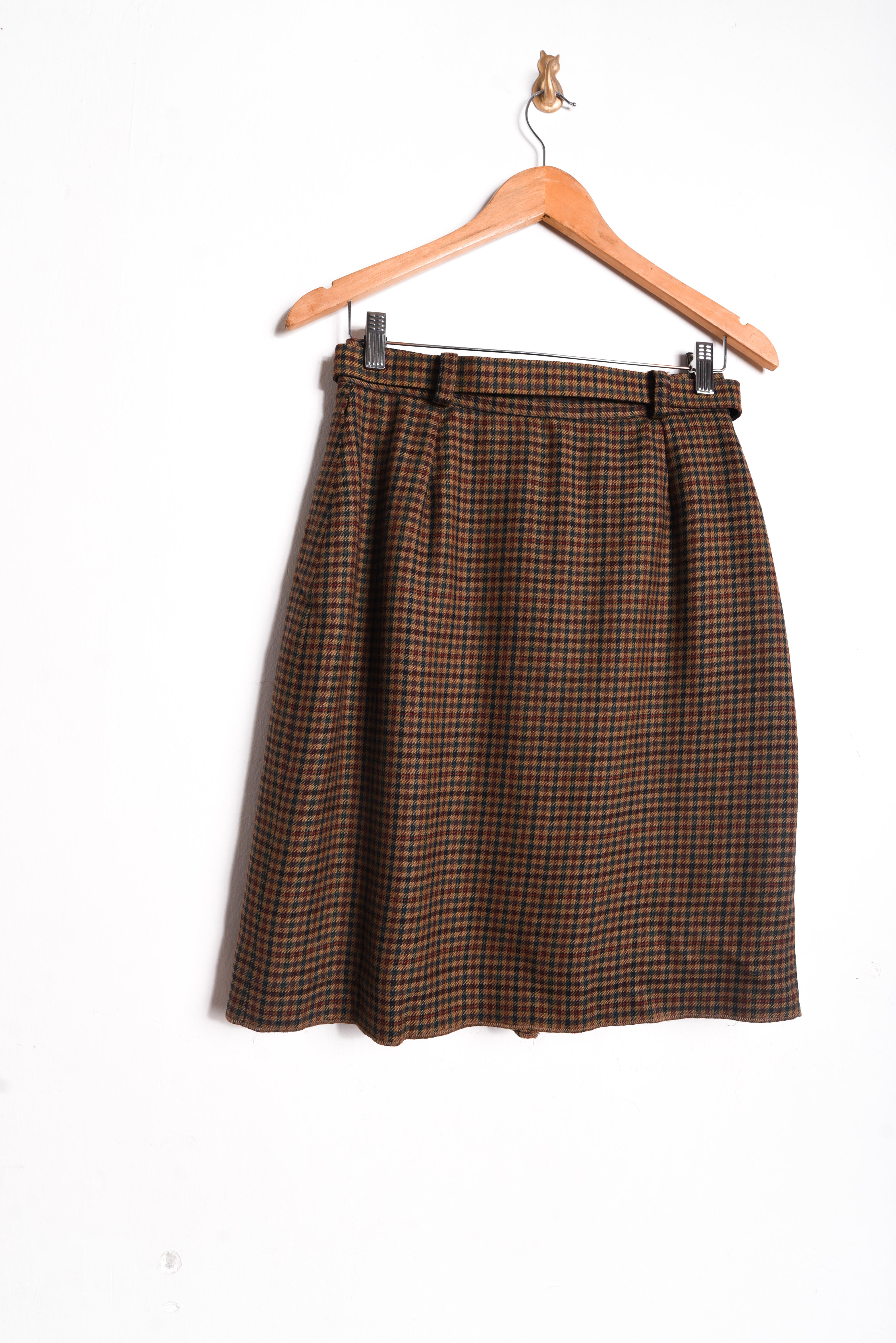 Falda lana café gingham