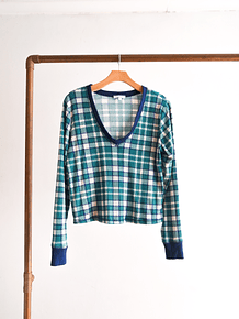 Polera gingham green azul