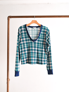 Polera gingham green azul