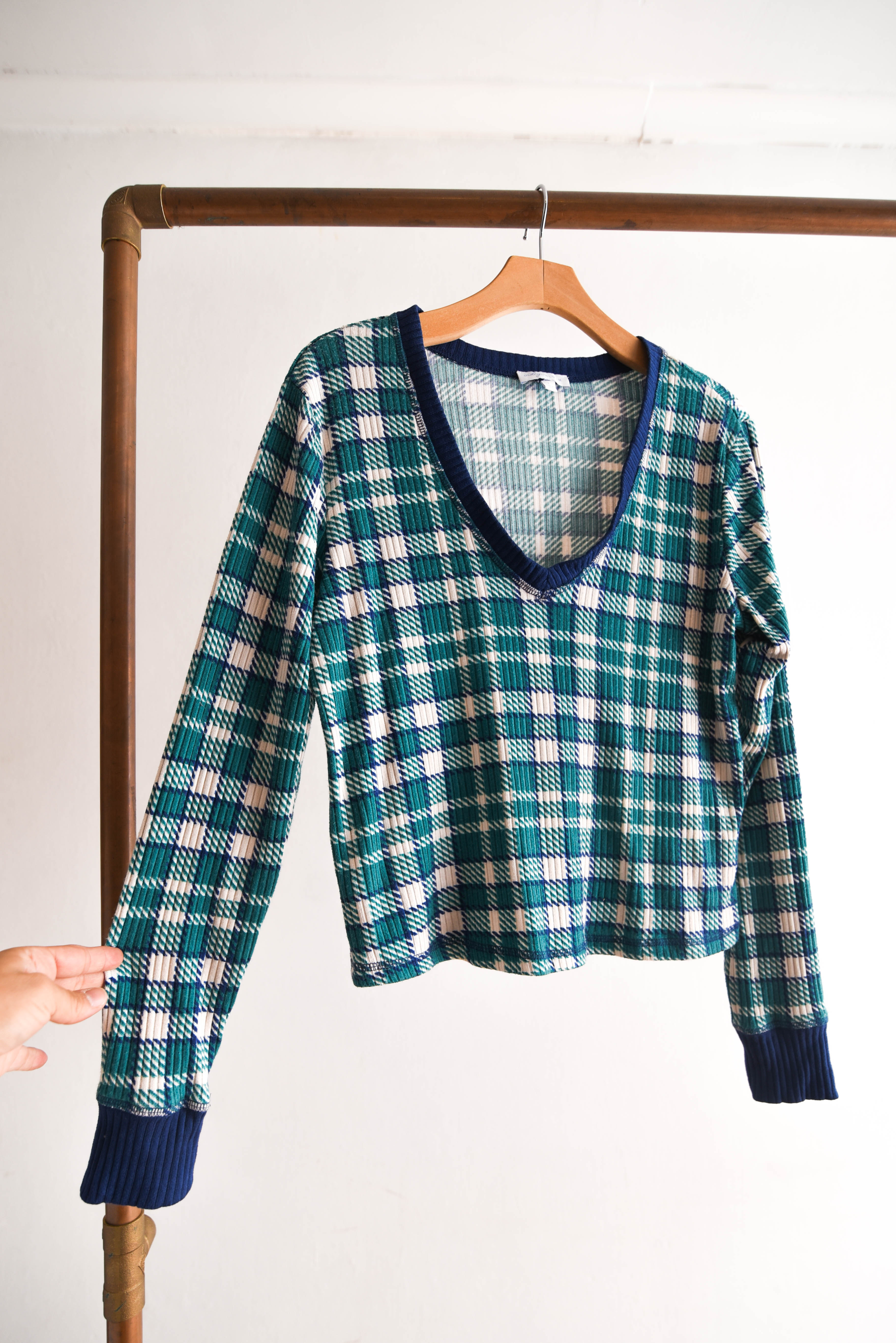 Polera gingham green azul