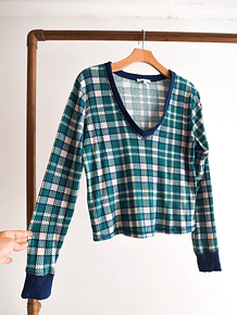 Polera gingham green azul