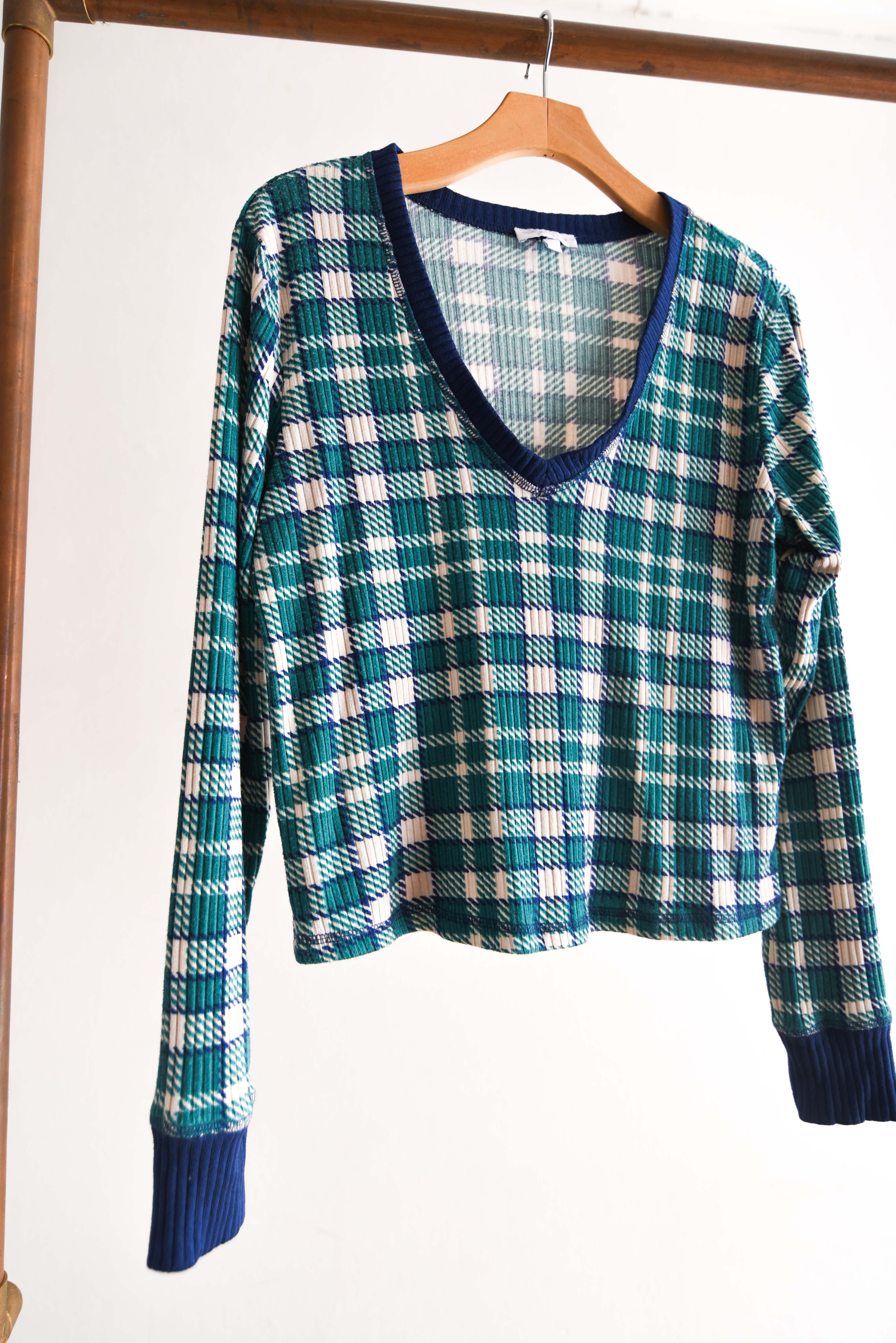 Polera gingham green azul