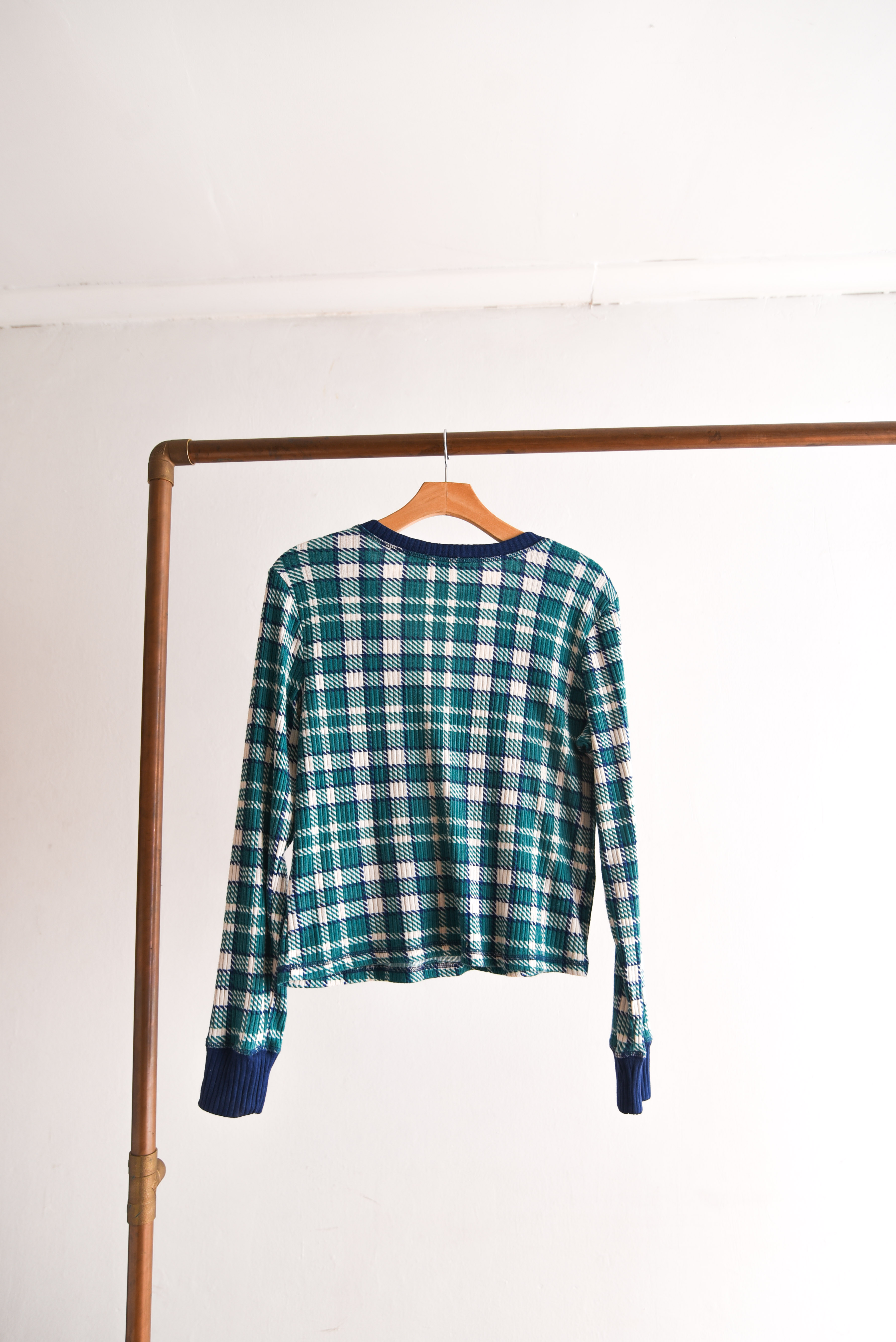 Polera gingham green azul