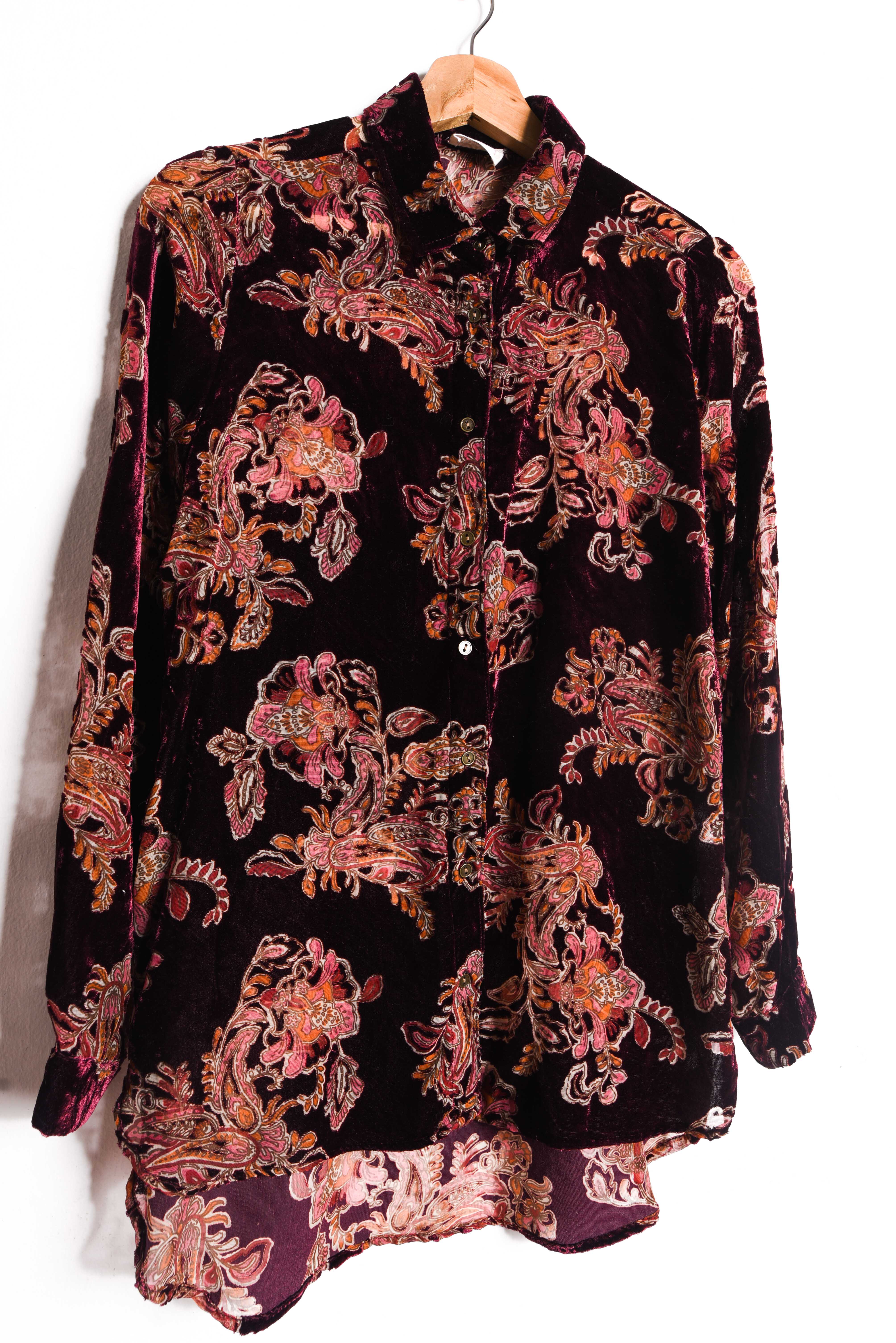 Blusa burdeo velvet transparencia