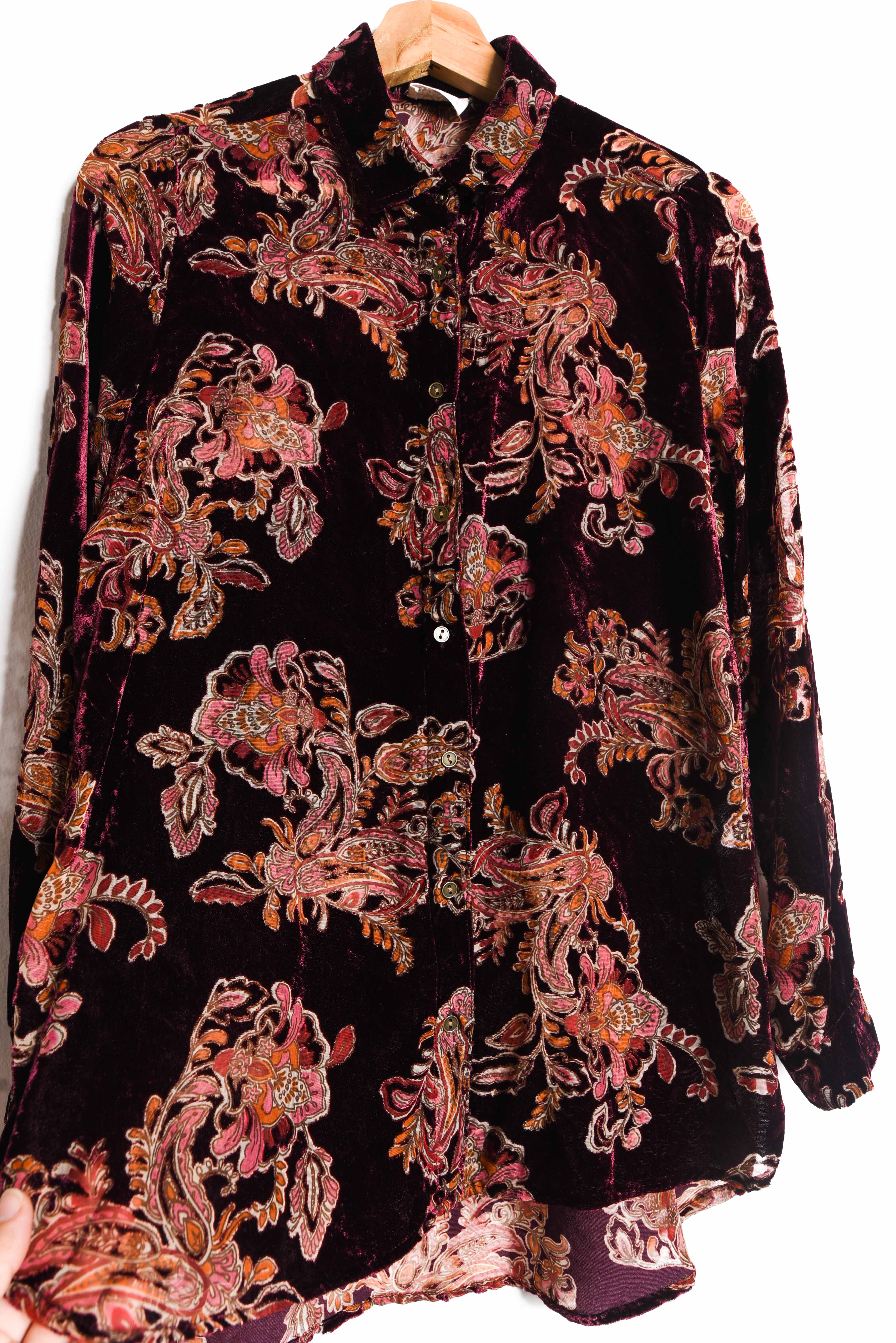 Blusa burdeo velvet transparencia