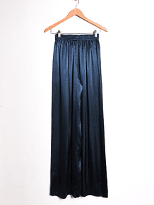Pantalón lencero satín azul petroleo
