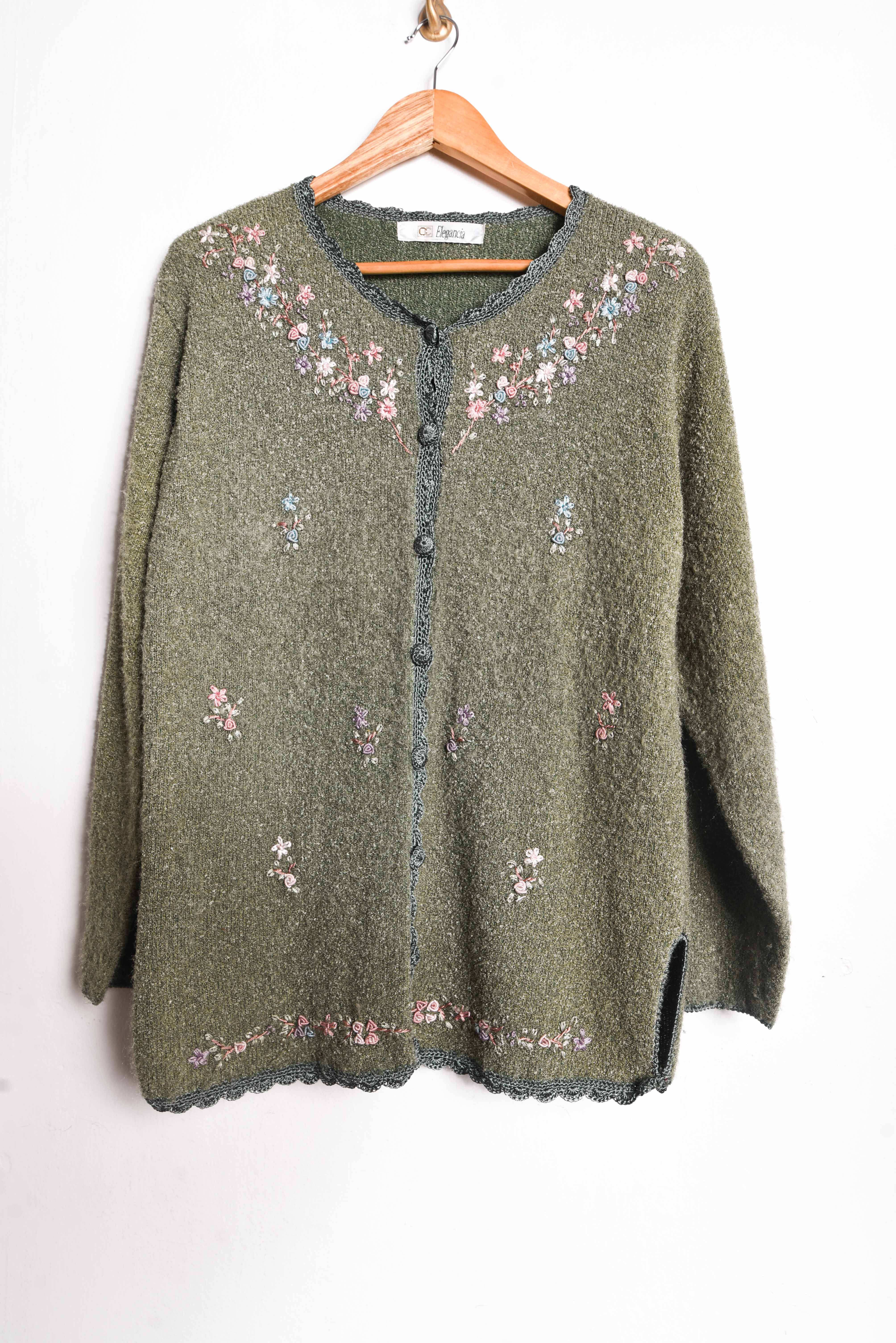 Cardigan green vintage bordado