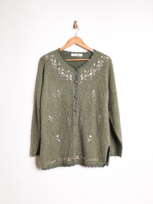Cardigan green vintage bordado