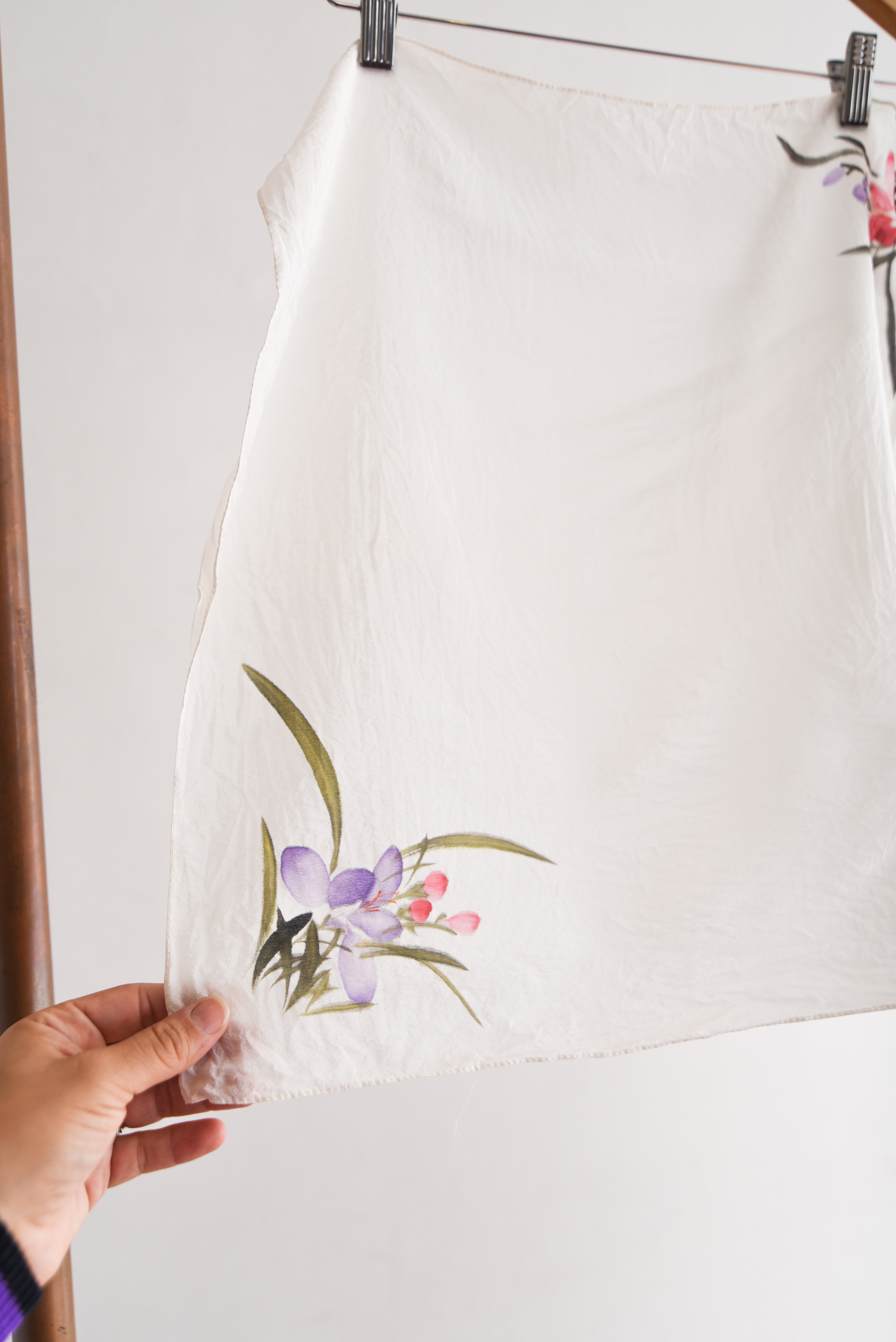 Pañuelo marfil seda floral