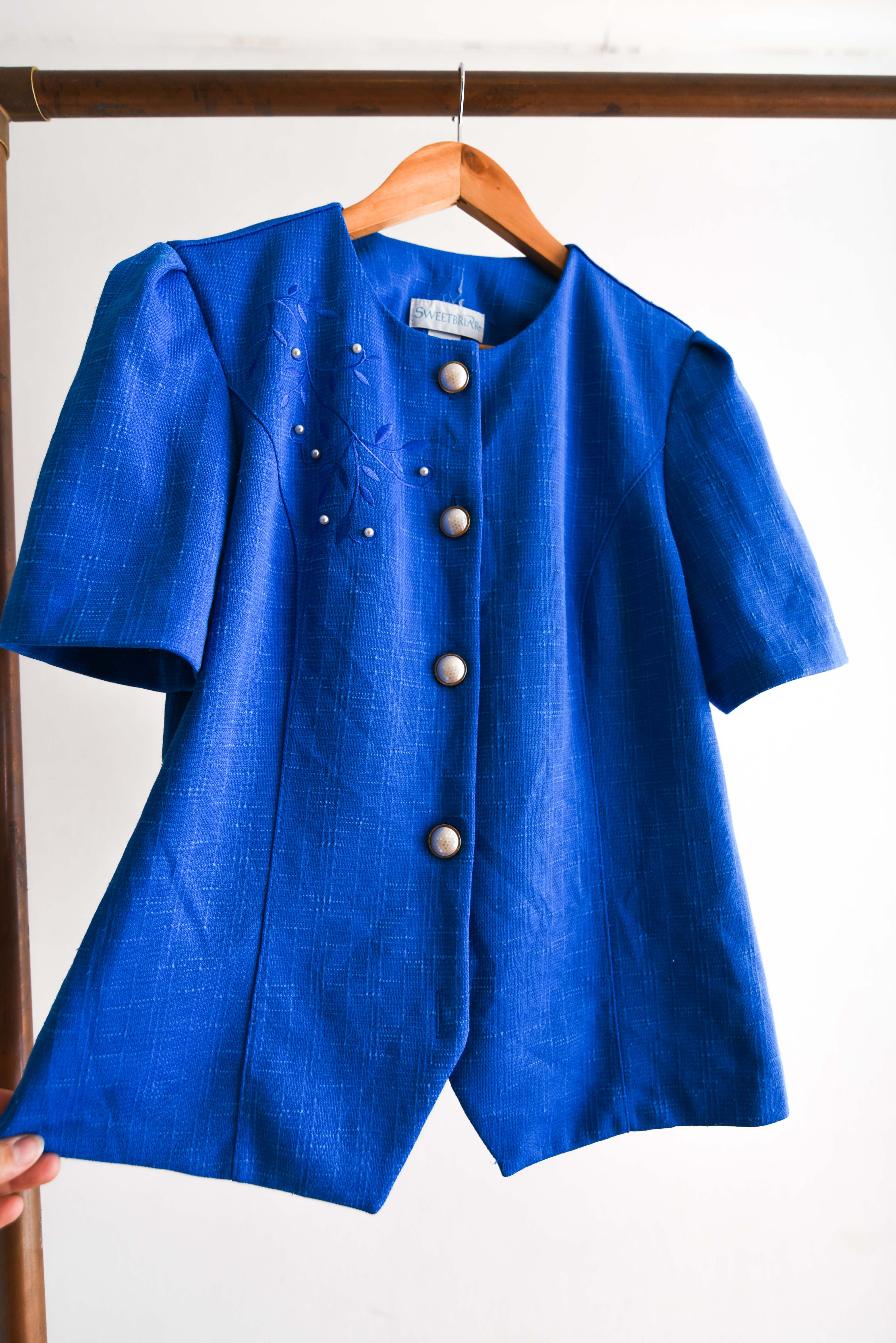 Blusa azulina 80s perlas