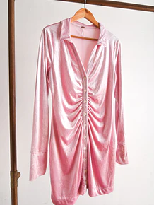 Vestido camisero rosa pastel velvet