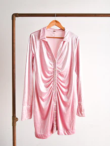 Vestido camisero rosa pastel velvet