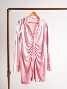 Vestido camisero rosa pastel velvet