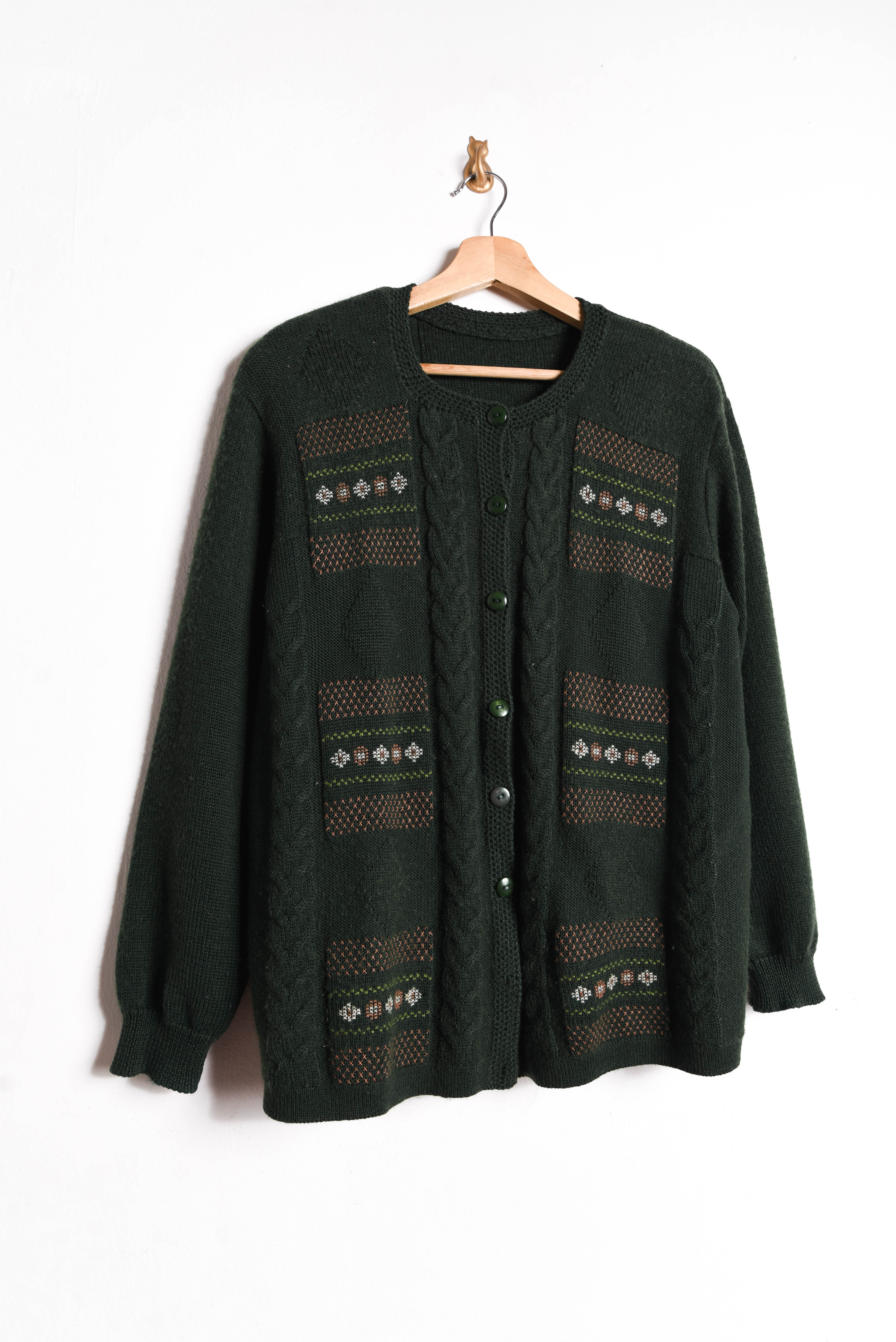 Cardigan vintage green punto cruz