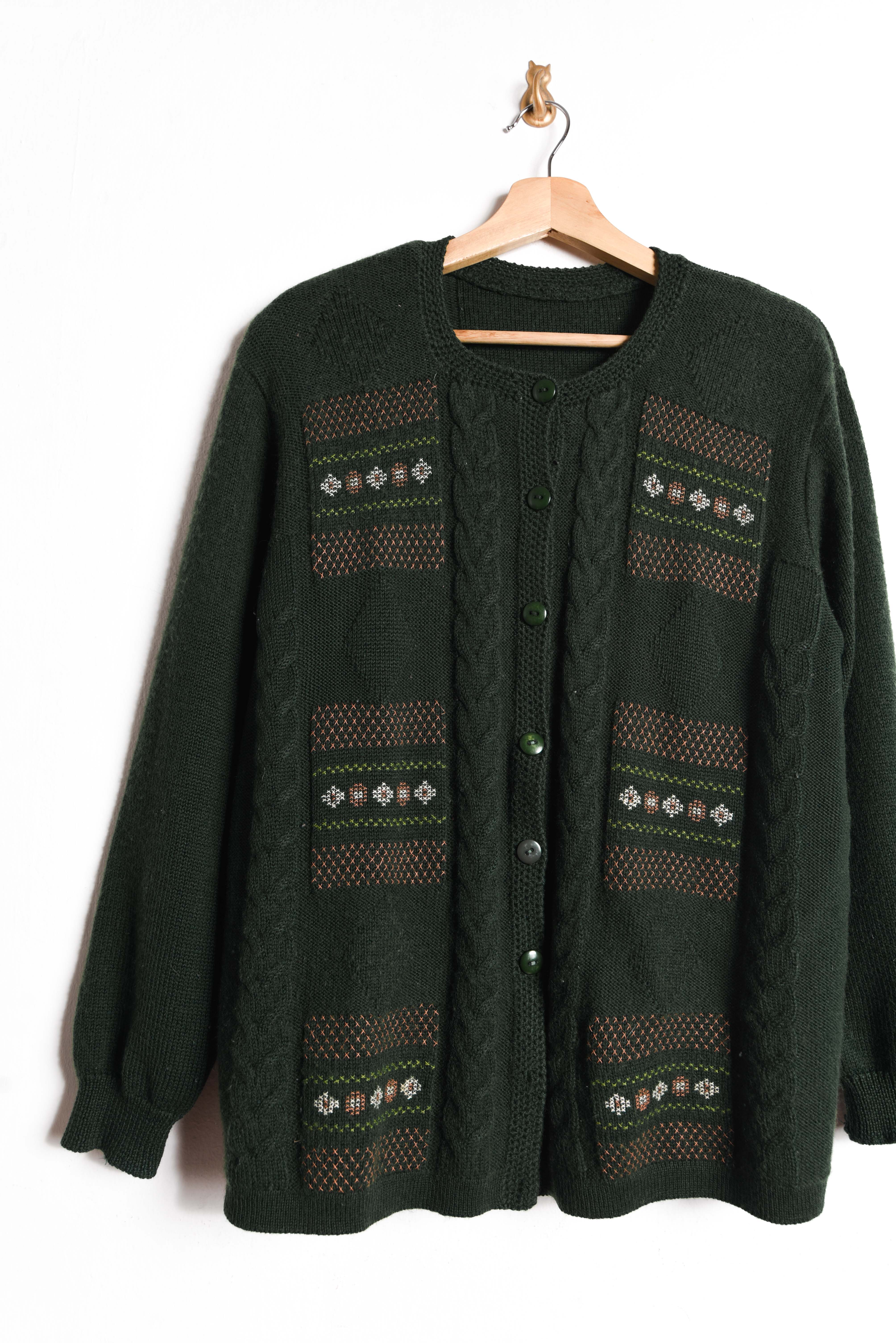 Cardigan vintage green punto cruz