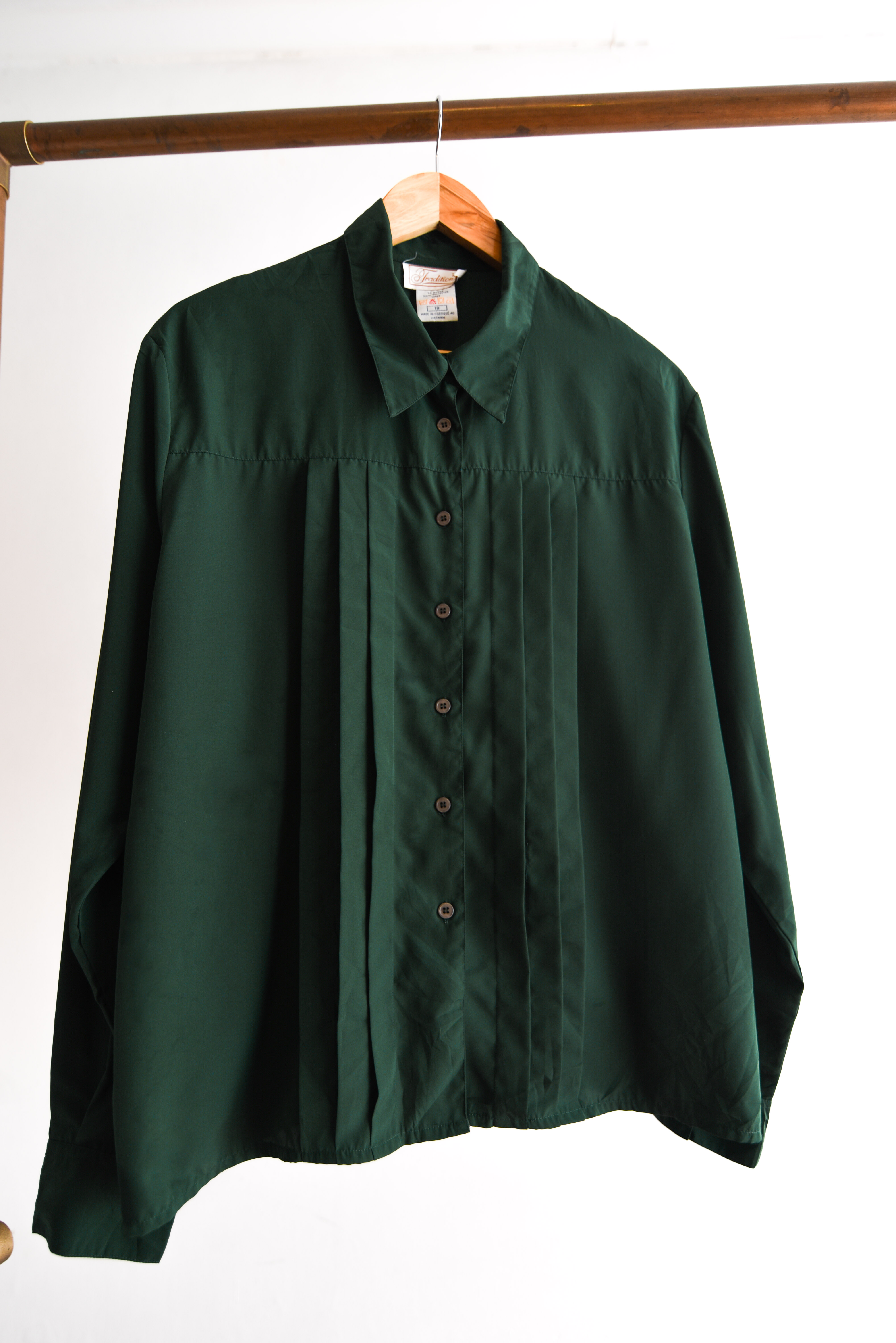 Blusa verde plisada vintage