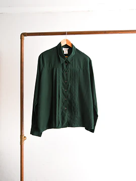 Blusa verde plisada vintage