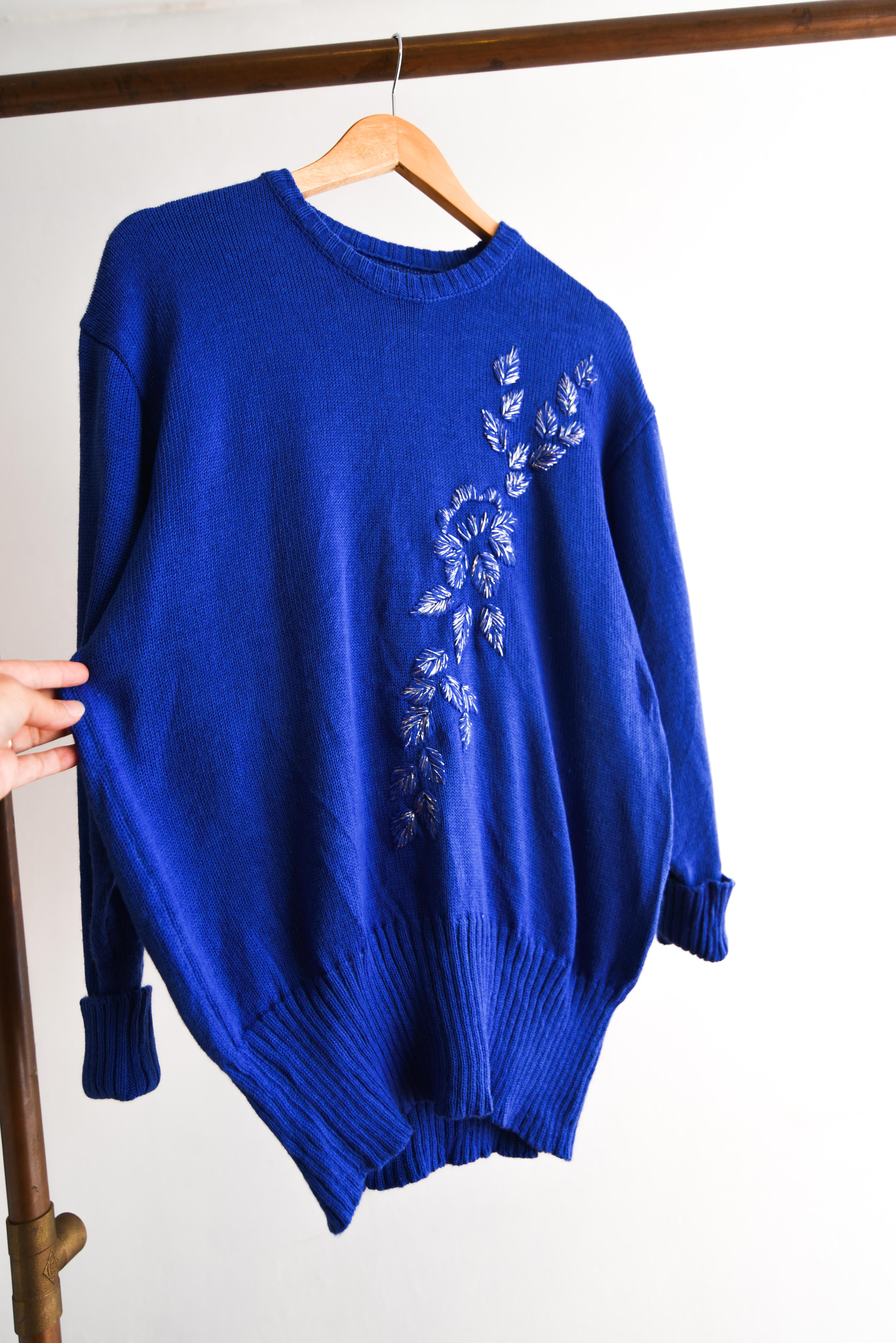 Chaleco vintage azul klein bordado