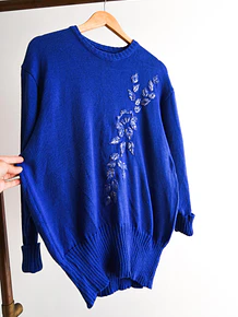 Chaleco vintage azul klein bordado