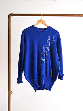 Chaleco vintage azul klein bordado