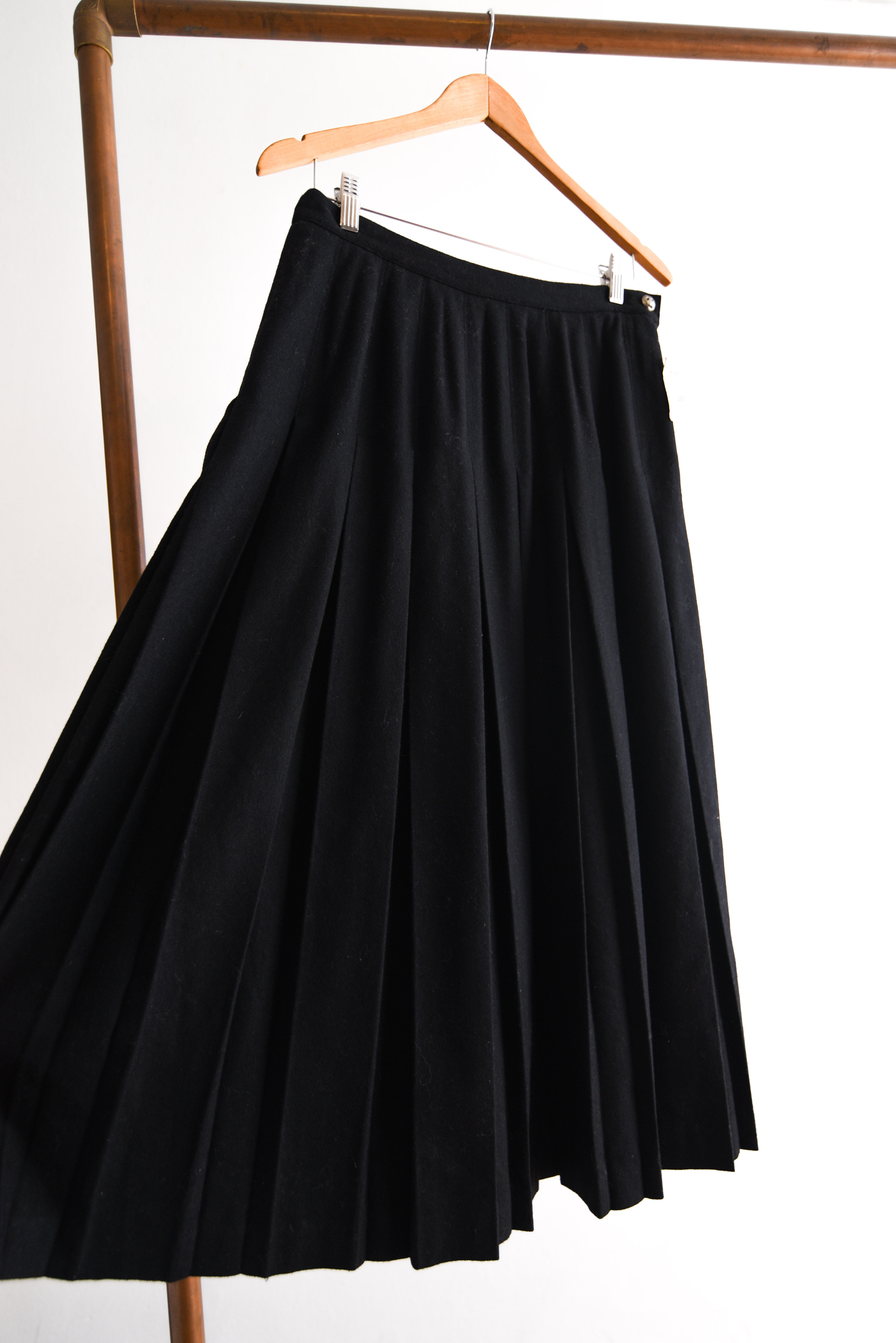Maxi falda black wool vintage tablas