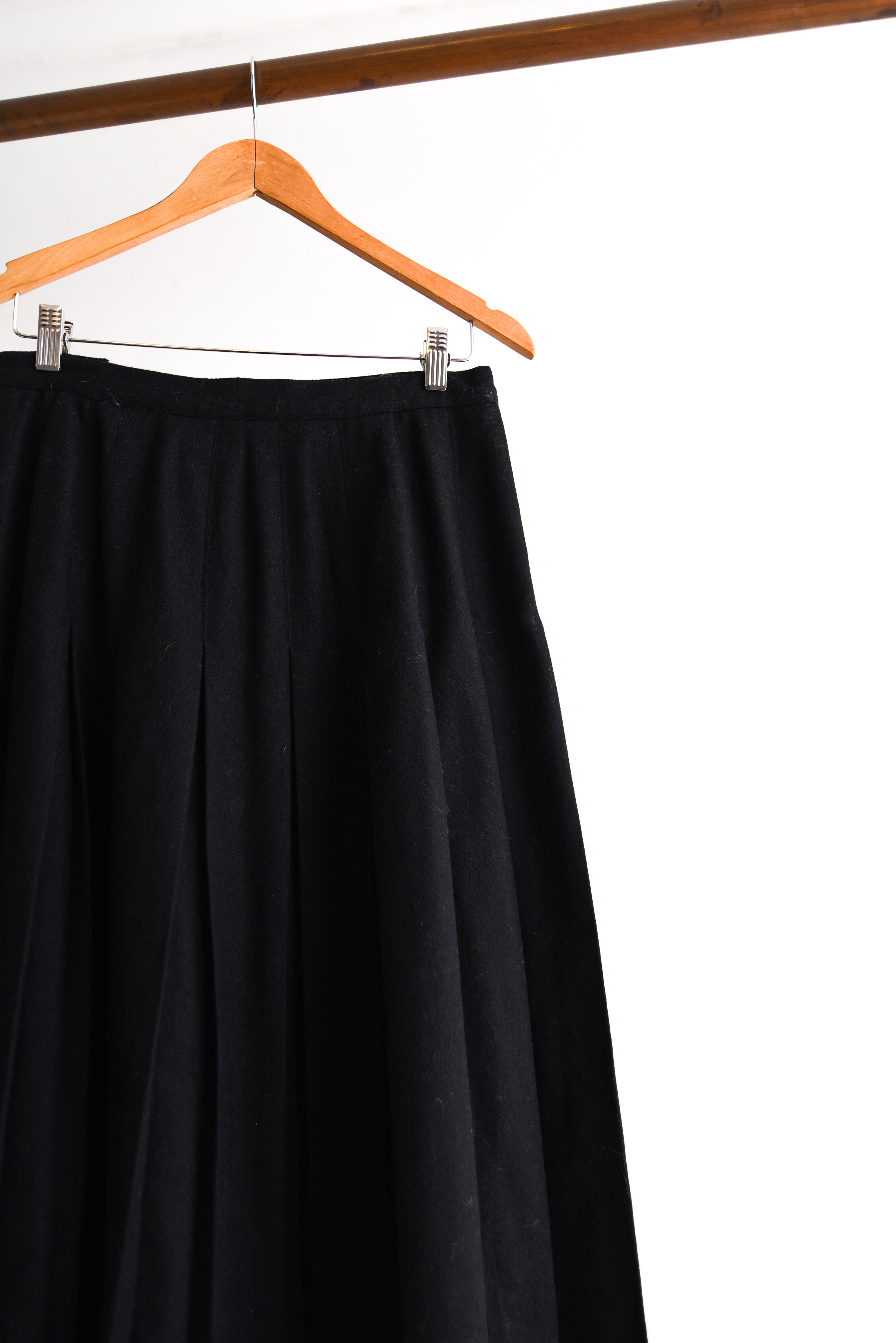 Maxi falda black wool vintage tablas