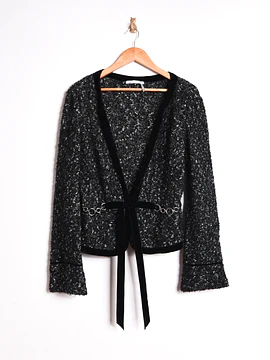 Cardigan jaspeado lana y lazito