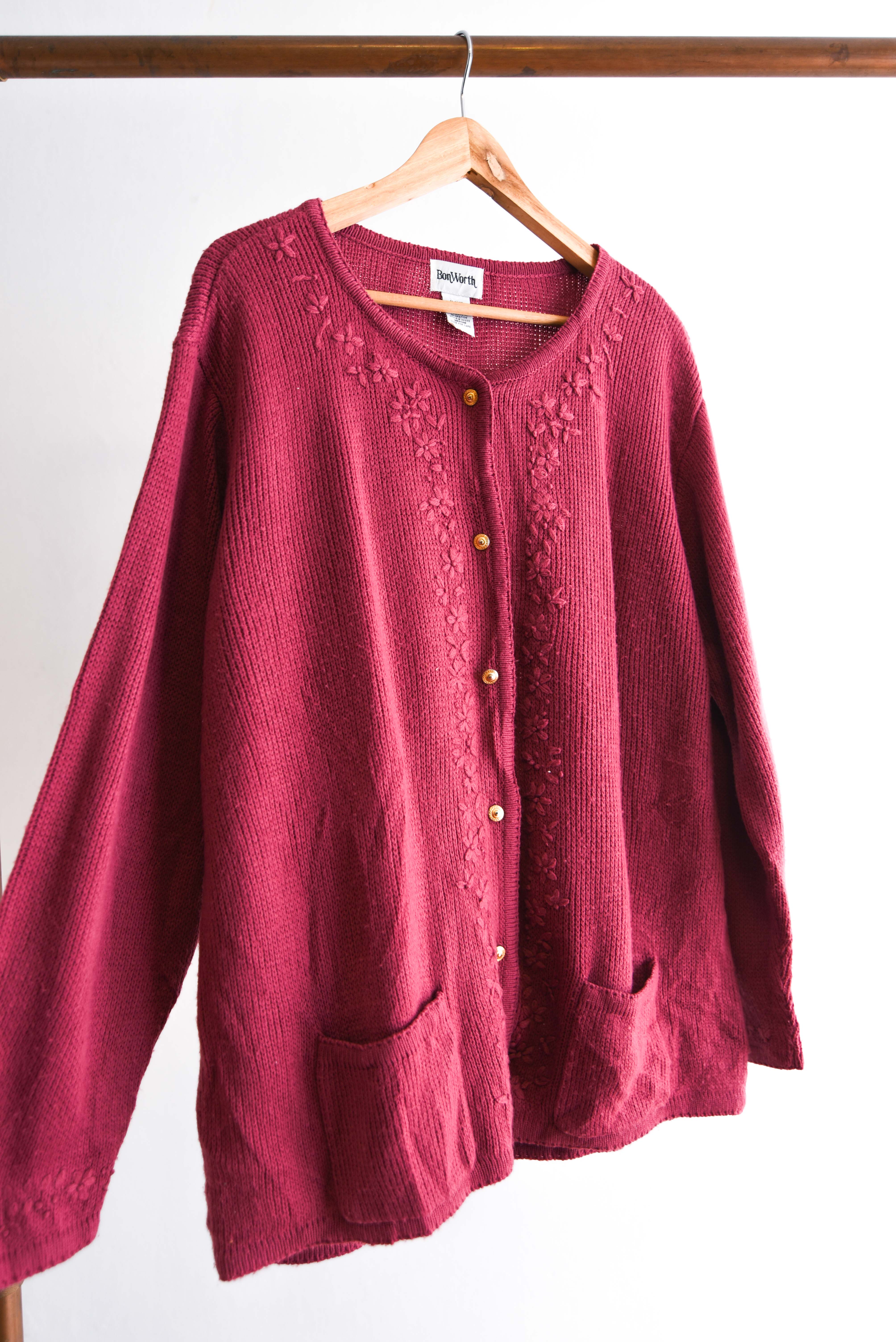 Cardigan rosa vintage bordado