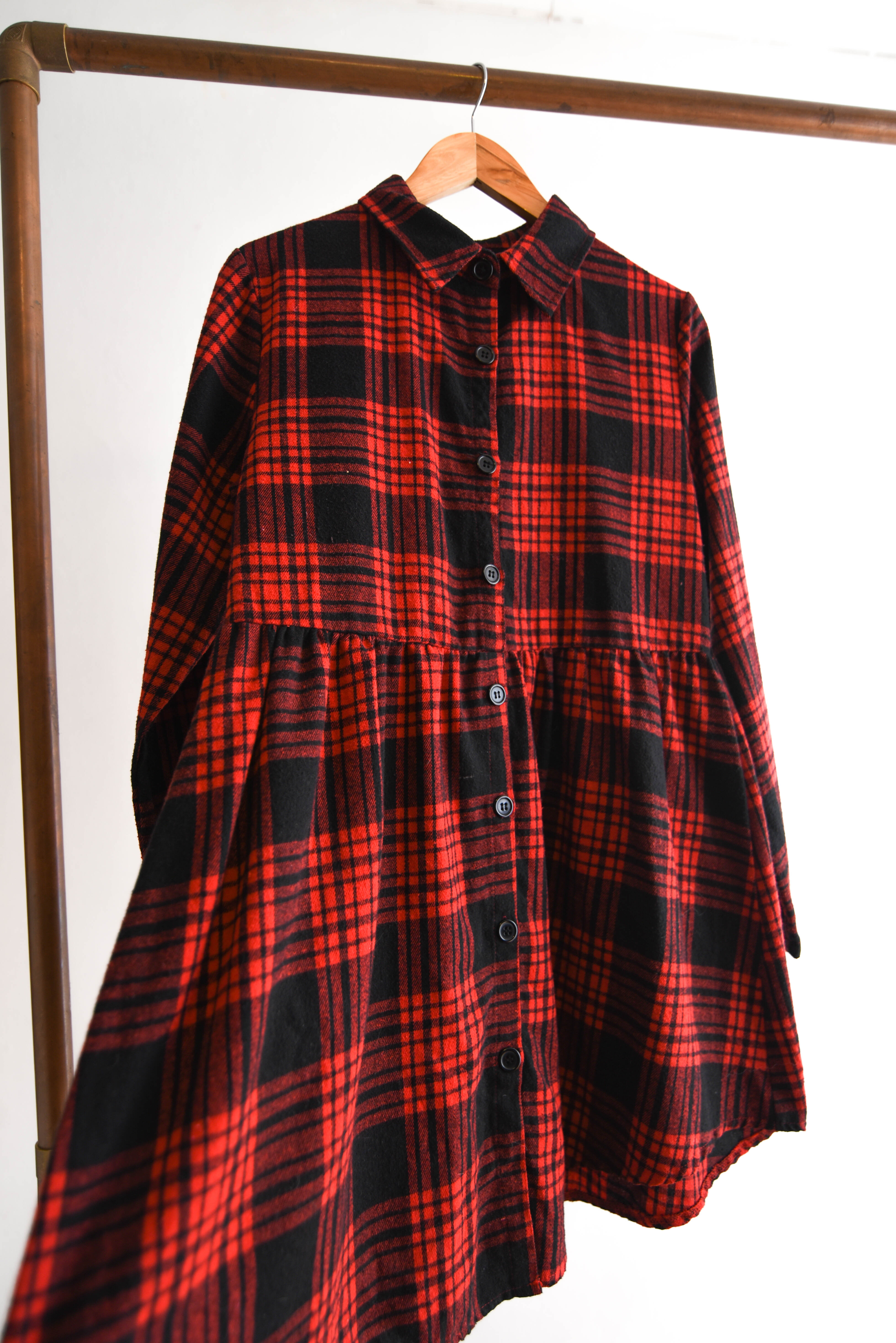 Vestido franela tartán red