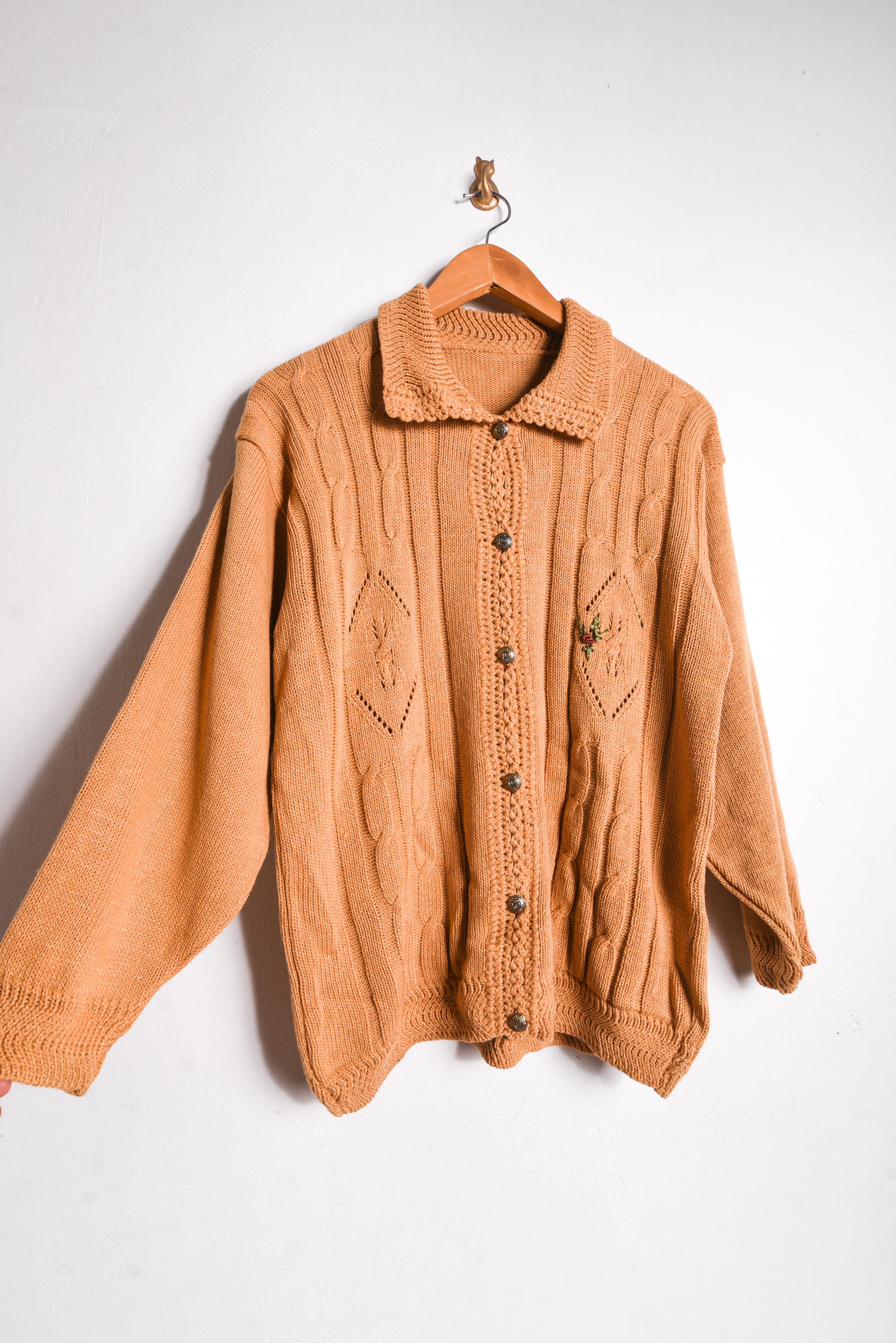 Cardigan camel bordado vintage