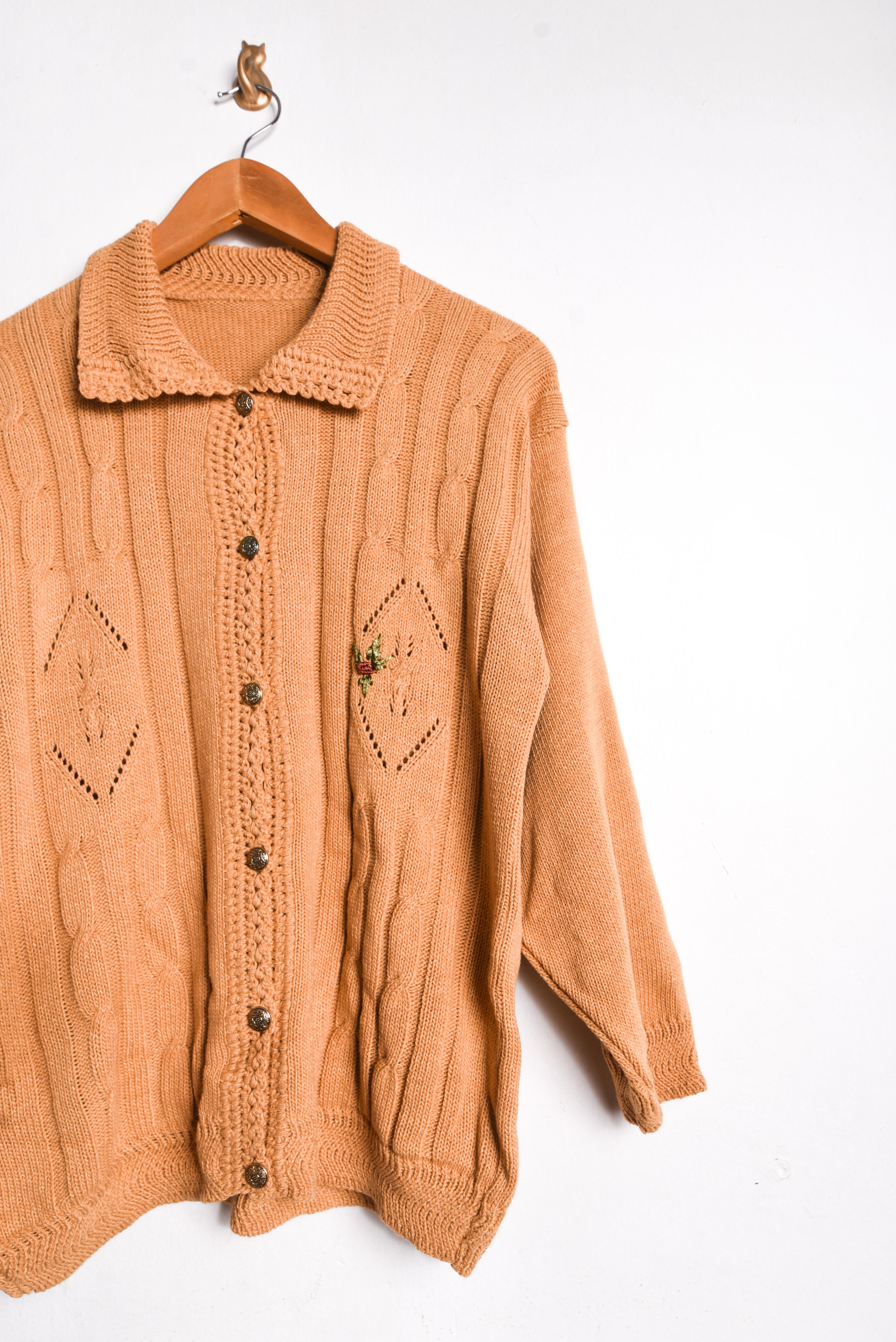 Cardigan camel bordado vintage