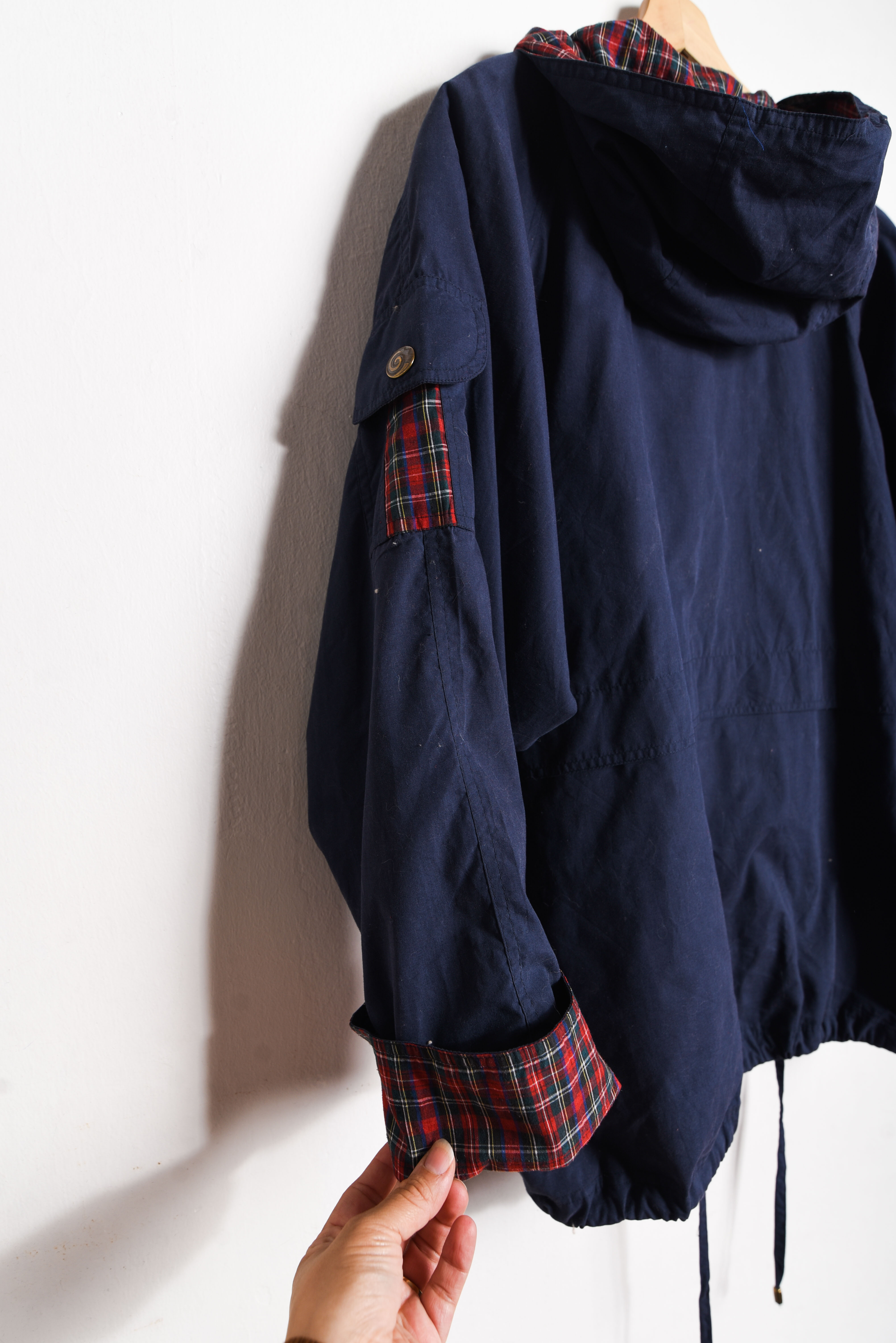 Chaqueta azul navy y tartán vintage