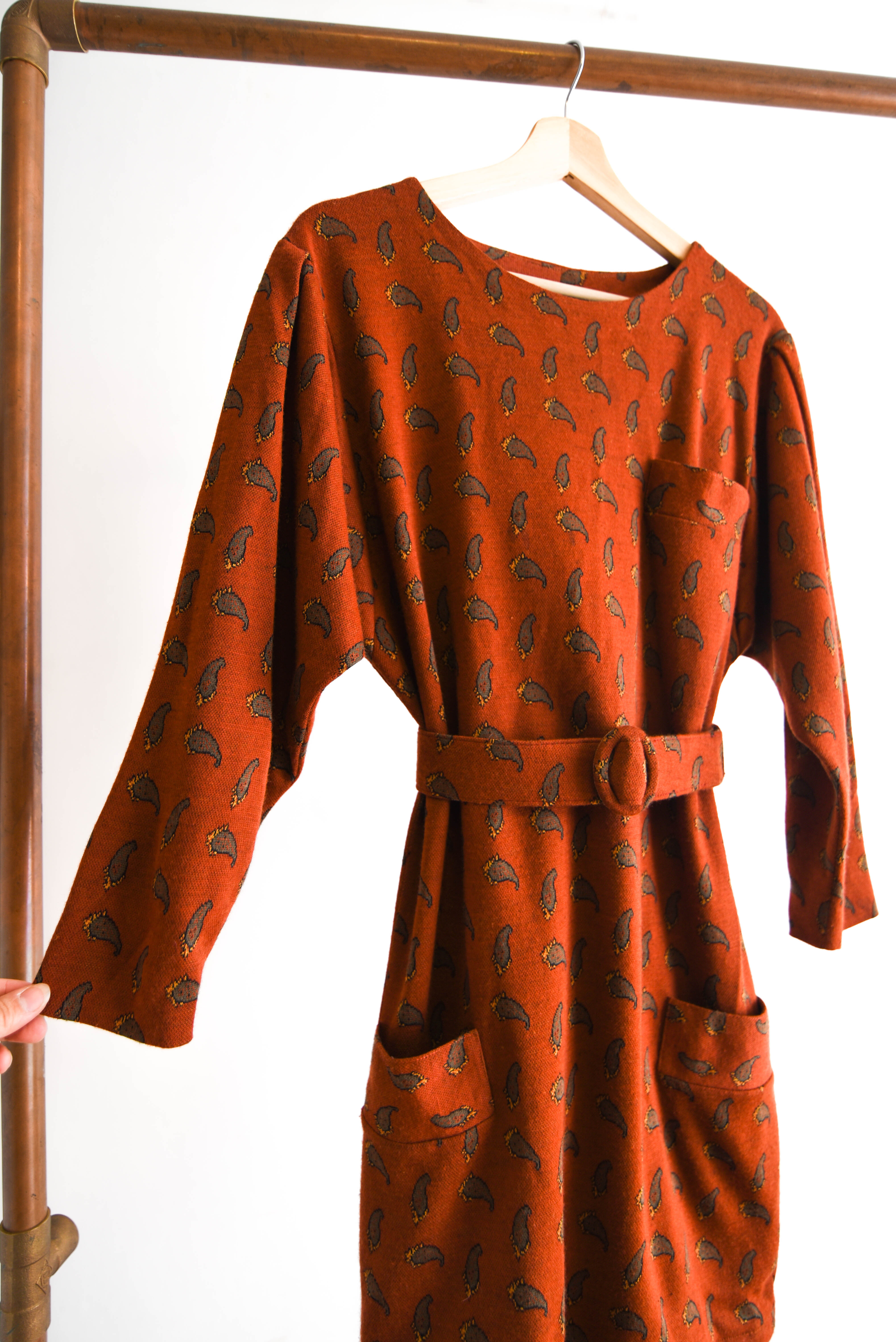 Vestido granate paisley 70s