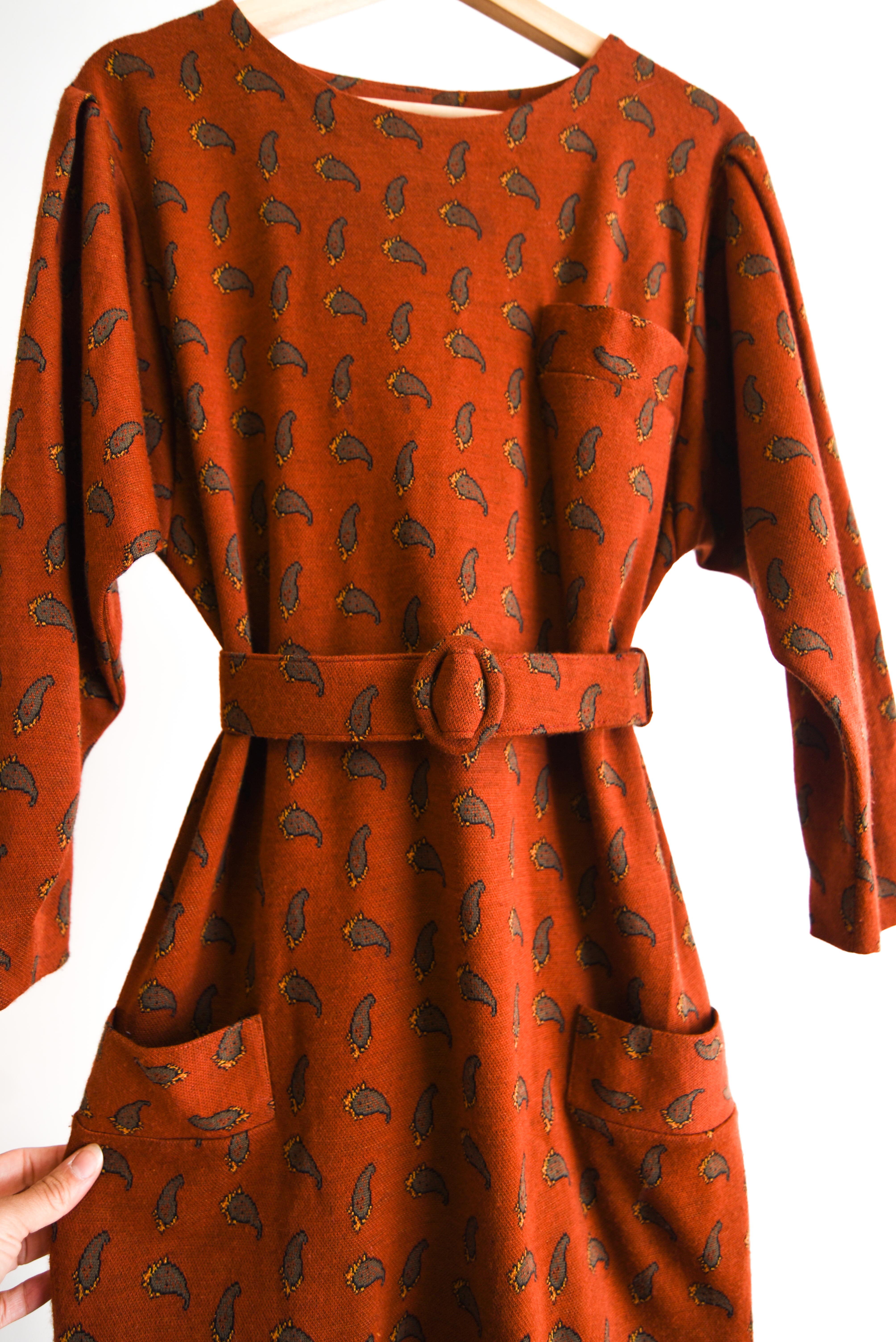 Vestido granate paisley 70s