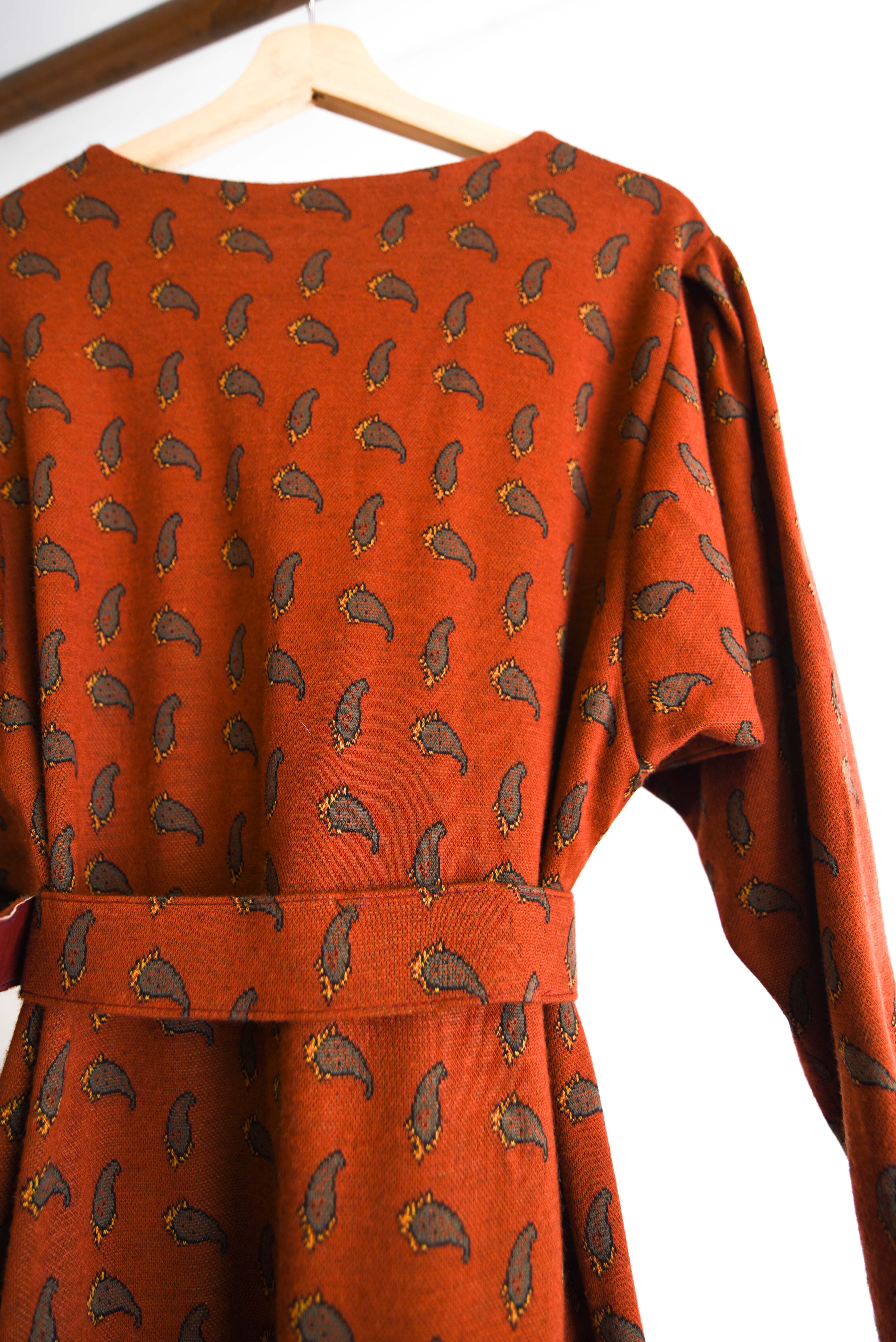 Vestido granate paisley 70s