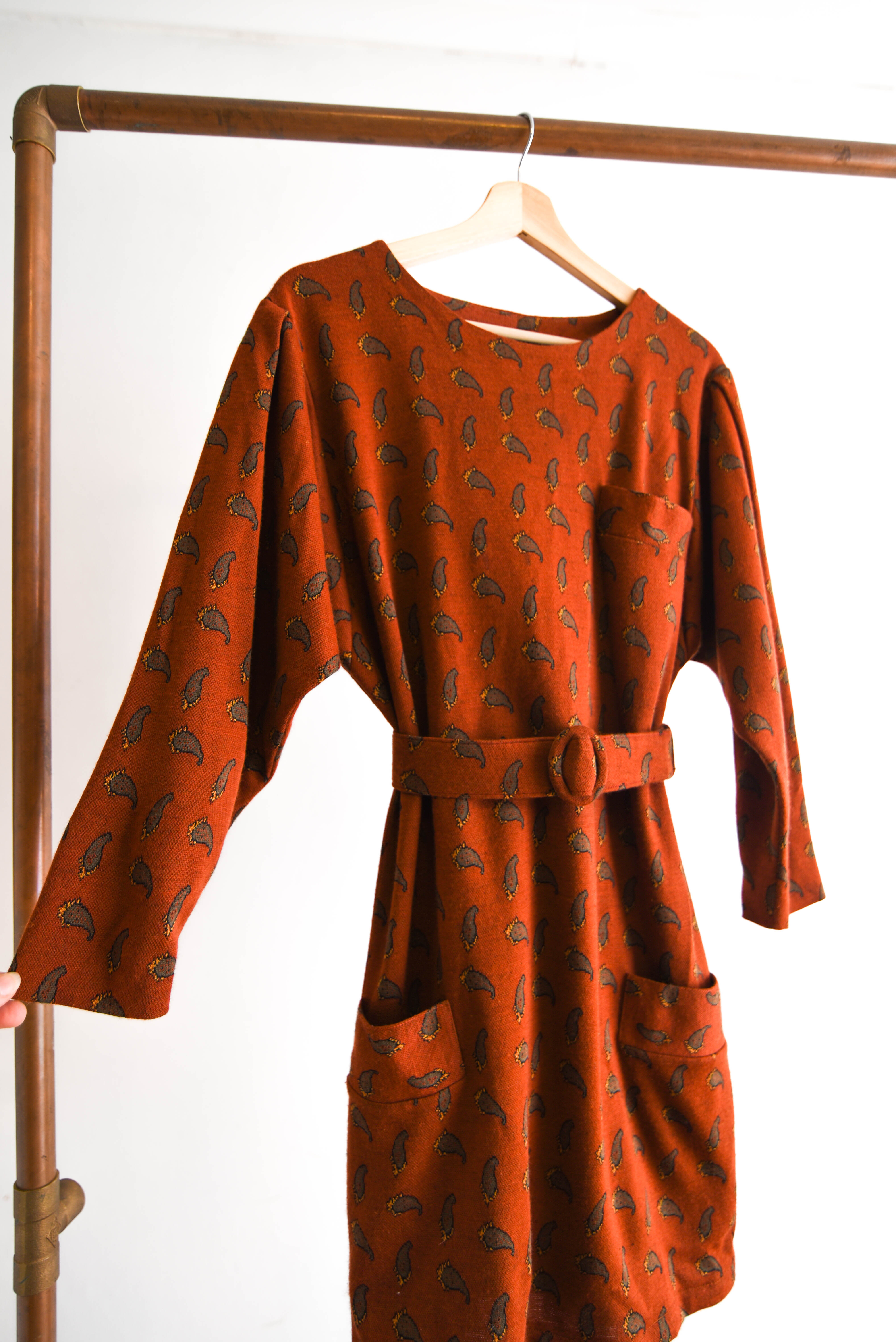 Vestido granate paisley 70s