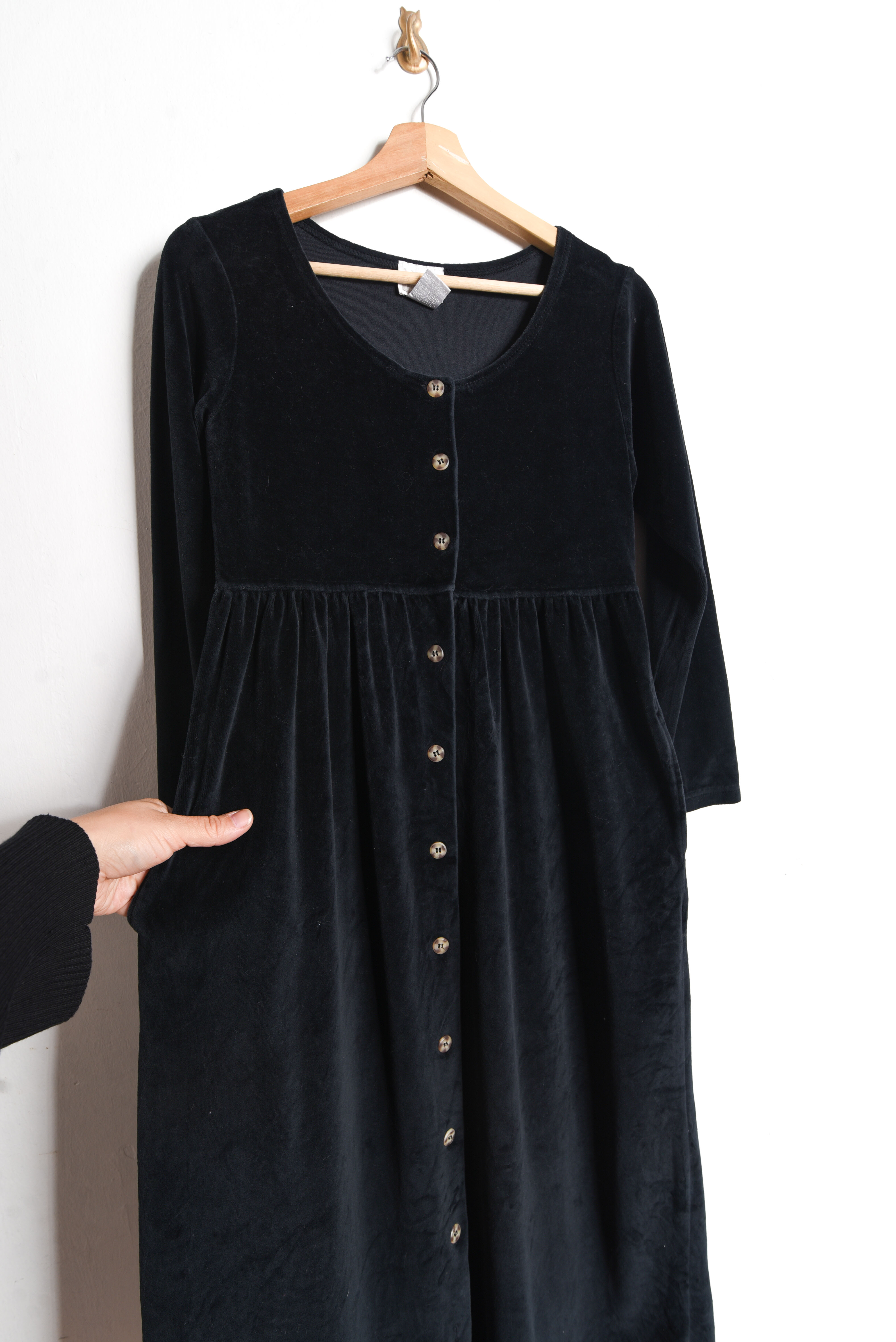 Maxi vestido negro plush 90s