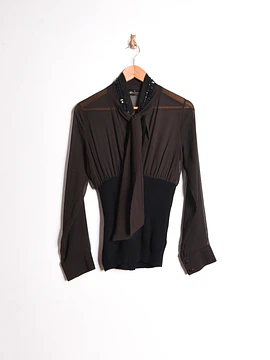 Blusa café transparencia italiana