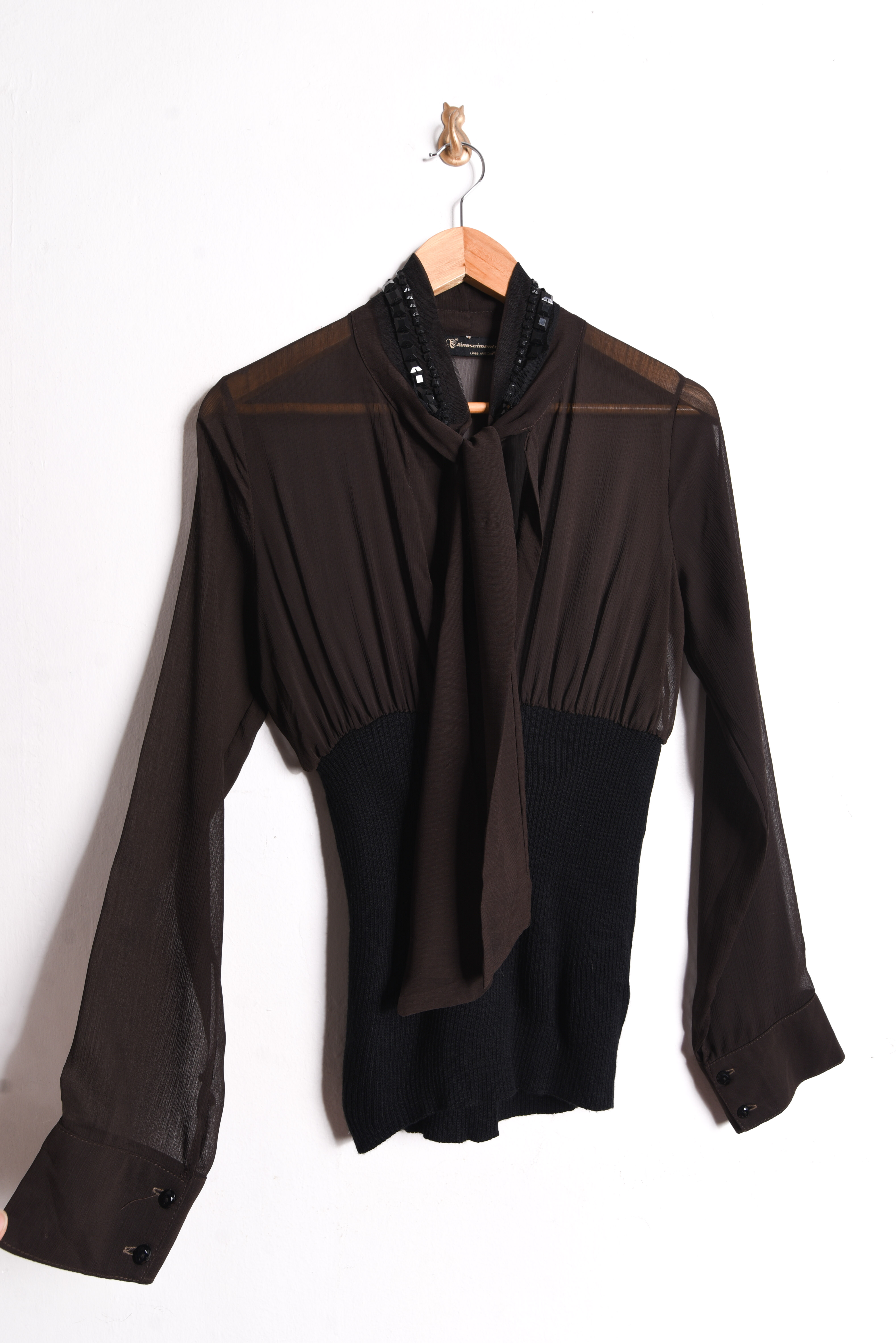 Blusa café transparencia italiana