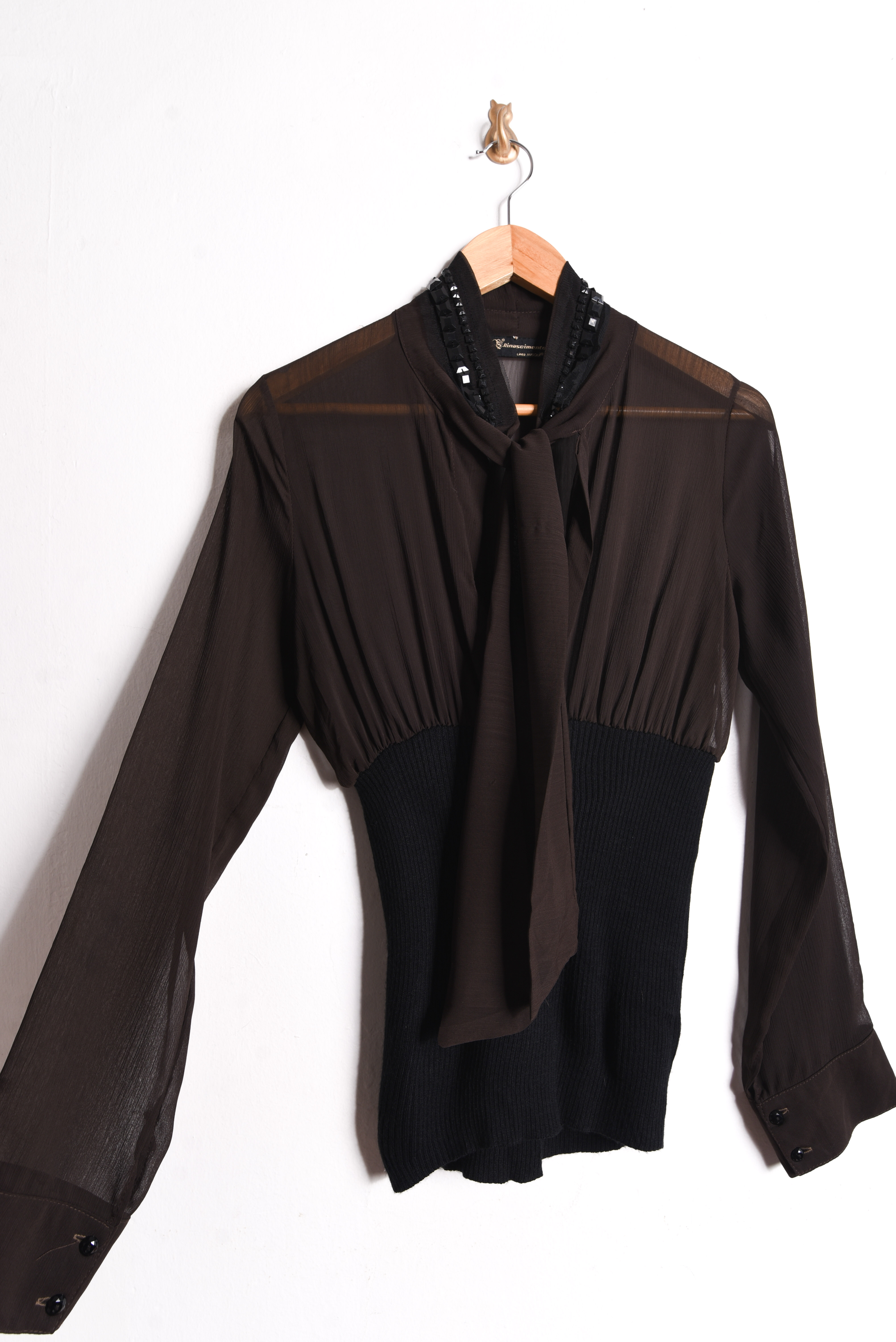 Blusa café transparencia italiana